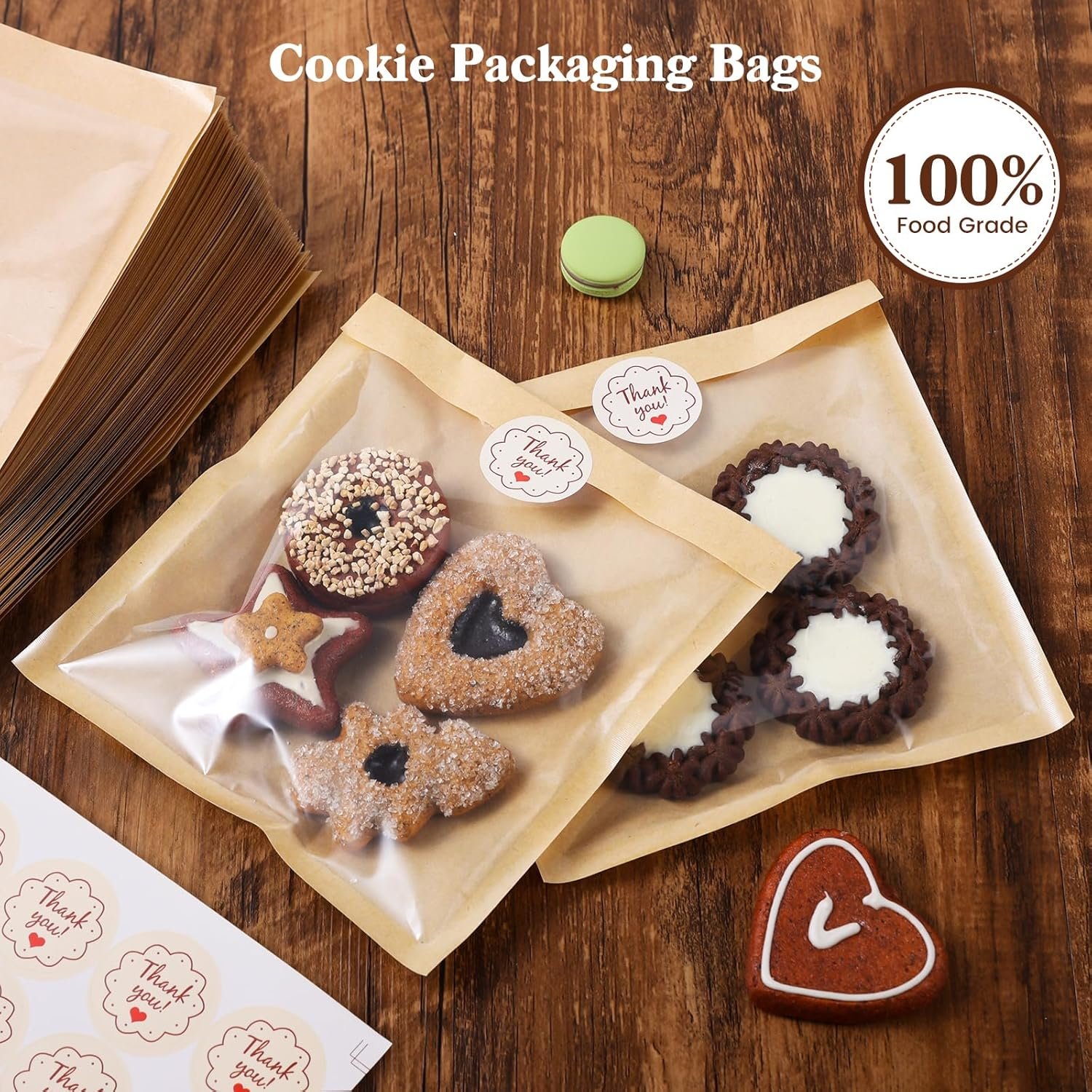 Wholesale 100 Pack 7.1x7.5 Inch Food-Grade Bakery Bags with Window and Seal Stickers Heat Sealable Paper Sleeves for Cookies Cakes Sandwiches Donuts Brown Manufacturer