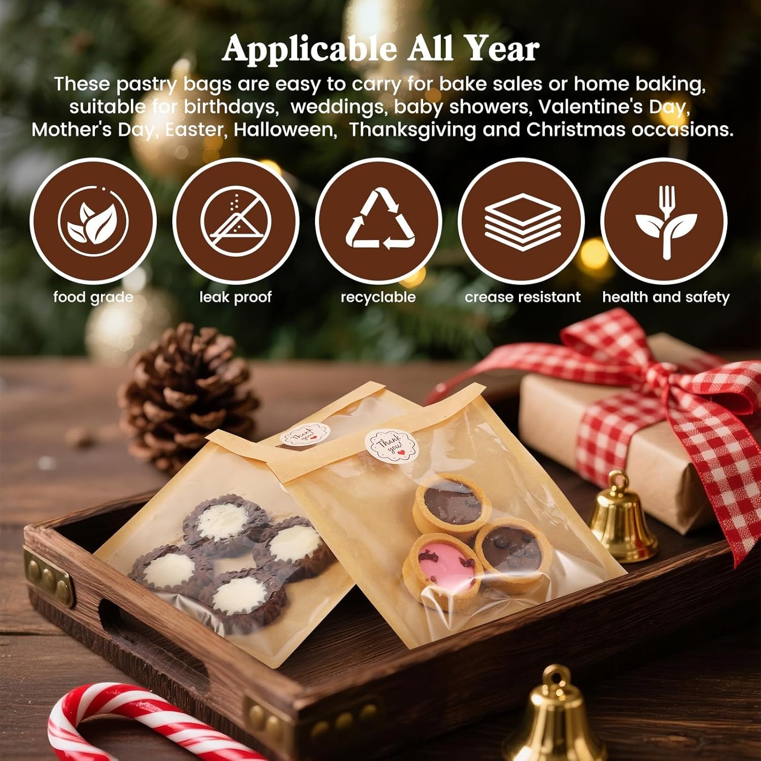 Wholesale 100 Pack 7.1x7.5 Inch Food-Grade Bakery Bags with Window and Seal Stickers Heat Sealable Paper Sleeves for Cookies Cakes Sandwiches Donuts Brown Manufacturer