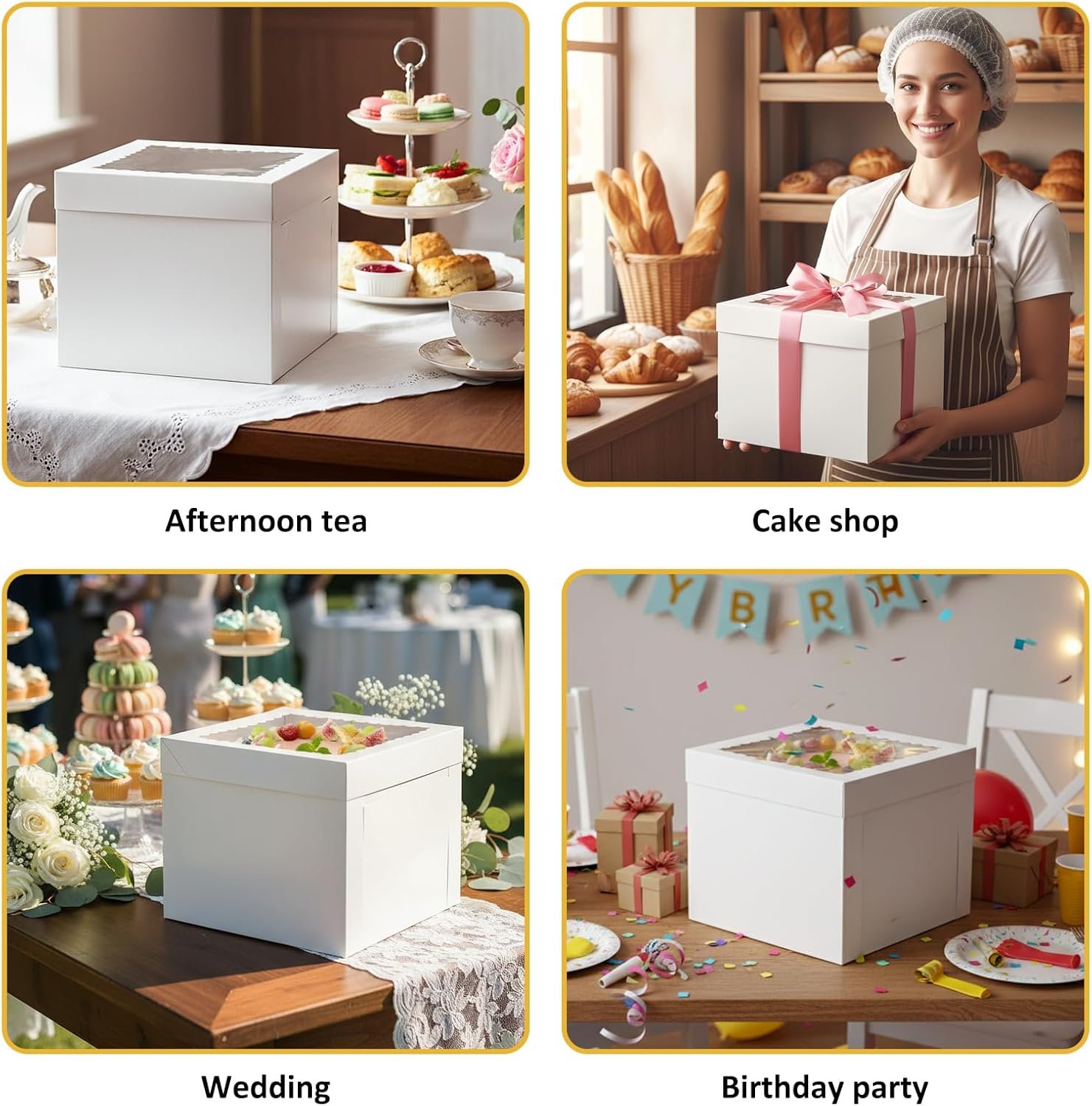 Wholesale 3 Pack 12x12x10 Inch White Cake Boxes with Boards Disposable Bakery Containers for Cake Cupcake Cookie Pie Pastry Manufacturer