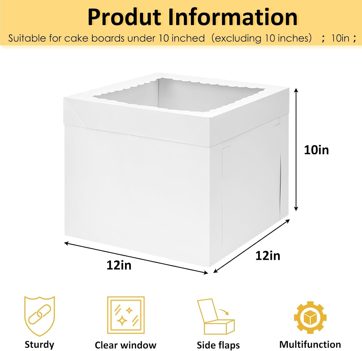 Wholesale 3 Pack 12x12x10 Inch White Cake Boxes with Boards Disposable Bakery Containers for Cake Cupcake Cookie Pie Pastry Manufacturer