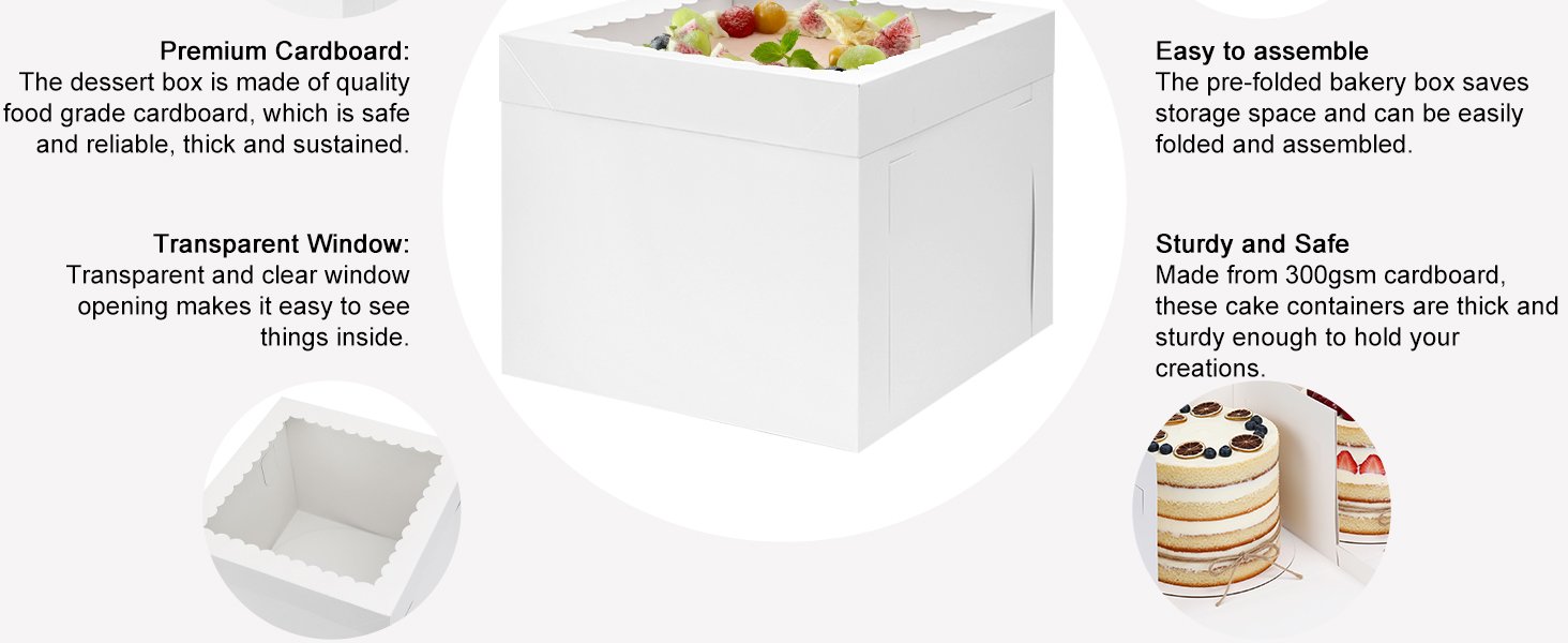 Wholesale 3 Pack 12x12x10 Inch White Cake Boxes with Boards Disposable Bakery Containers for Cake Cupcake Cookie Pie Pastry Manufacturer