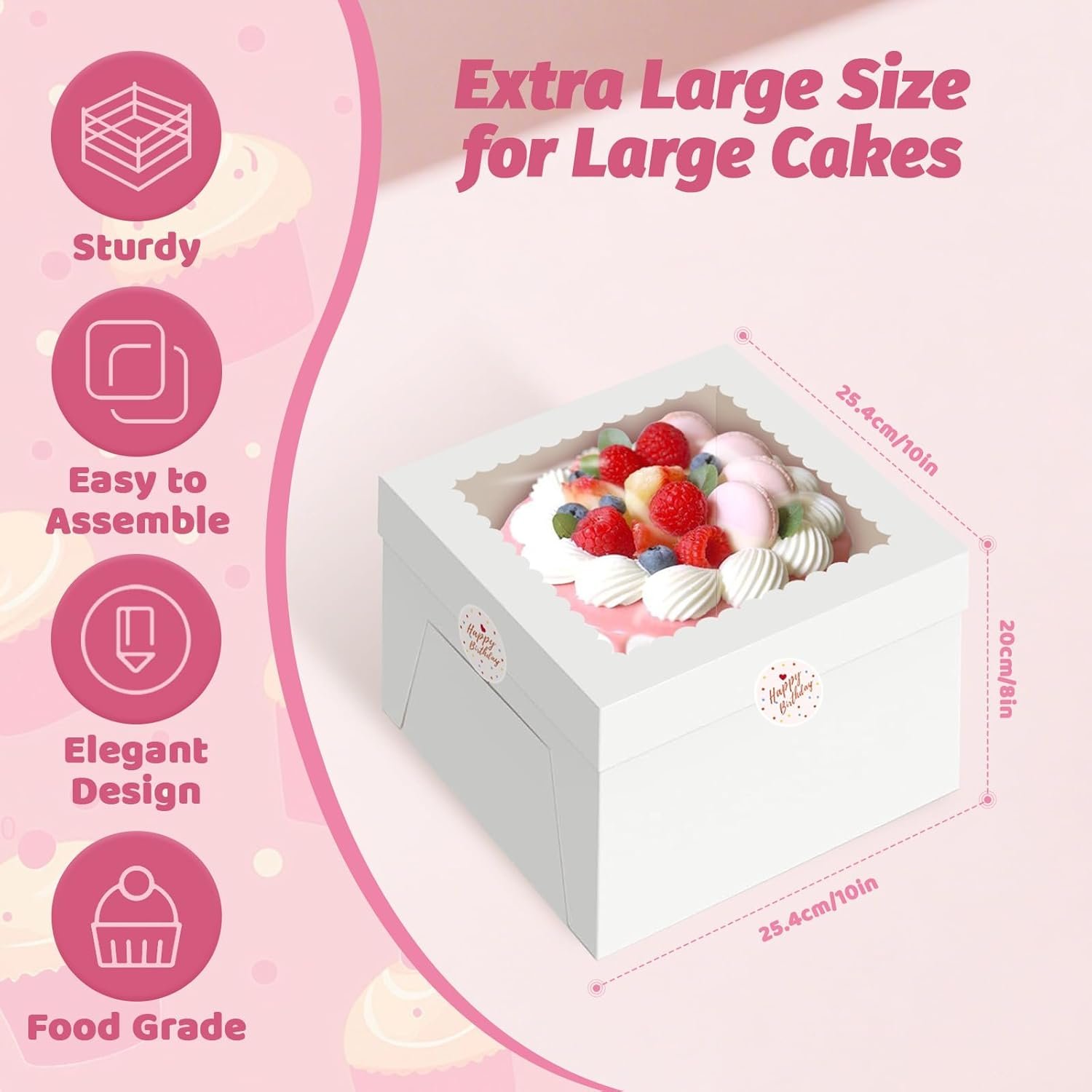 Wholesale 15pcs 10x10x8 Inch Tall White Cake Boxes with Window and Stickers for Bakery Cookies Macarons Donuts Pies Wedding Birthday Parties Manufacturer