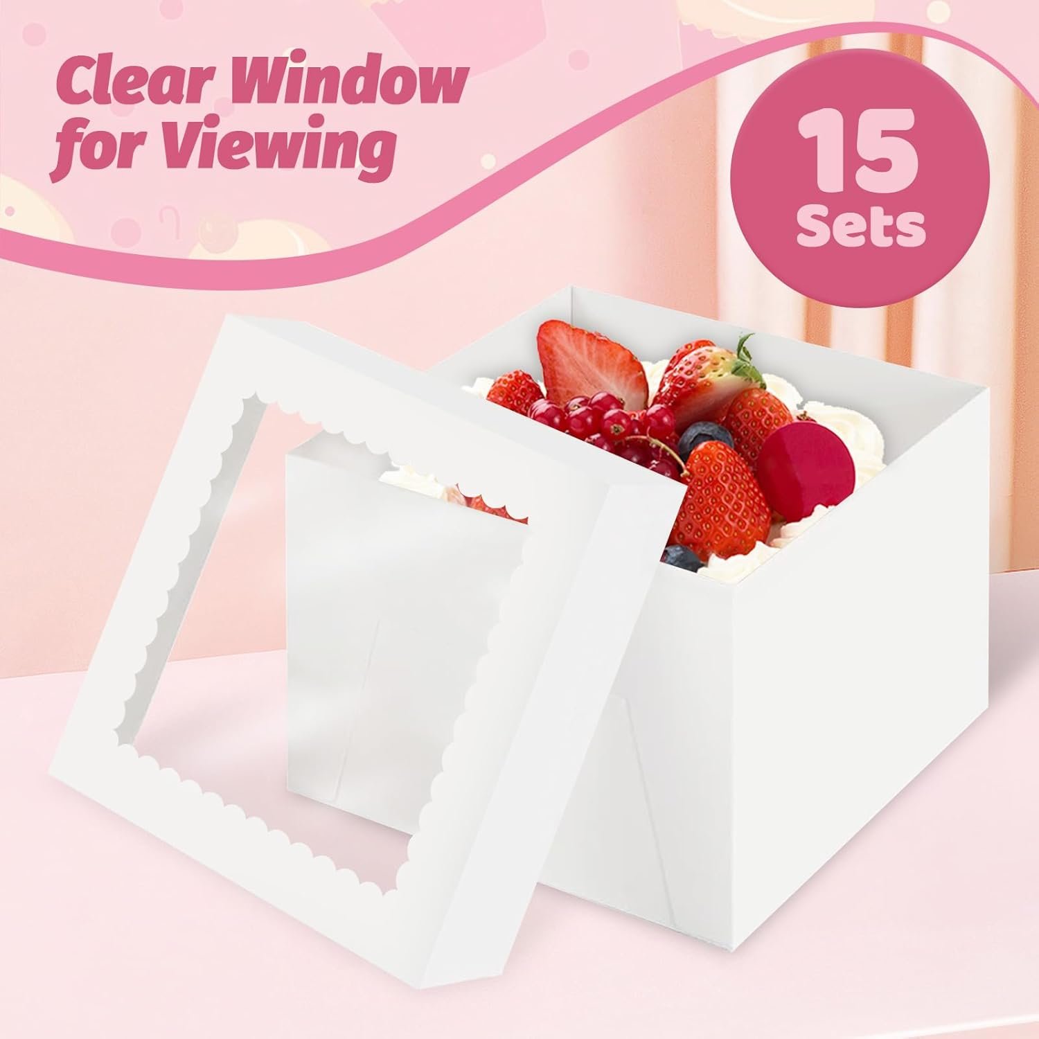 Wholesale 15pcs 10x10x8 Inch Tall White Cake Boxes with Window and Stickers for Bakery Cookies Macarons Donuts Pies Wedding Birthday Parties Manufacturer
