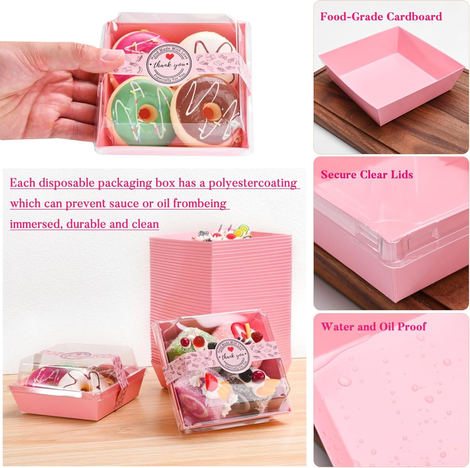 Wholesale 50 Sets 4 Inches Square Paper Charcuterie Boxes with Clear Lids and Stickers Disposable Food Containers Bakery Boxes for Macarons Sandwiches Slice Cakes Cookies Hot Cocoa Bombs Strawberries Pink Manufacturer Wholesale 50 Sets 4 Inches Square Paper Charcuterie Boxes with Clear Lids and Stickers Disposable Food Containers Bakery Boxes for Macarons Sandwiches Slice Cakes Cookies Hot Cocoa Bombs Strawberries Pink Manufacturer