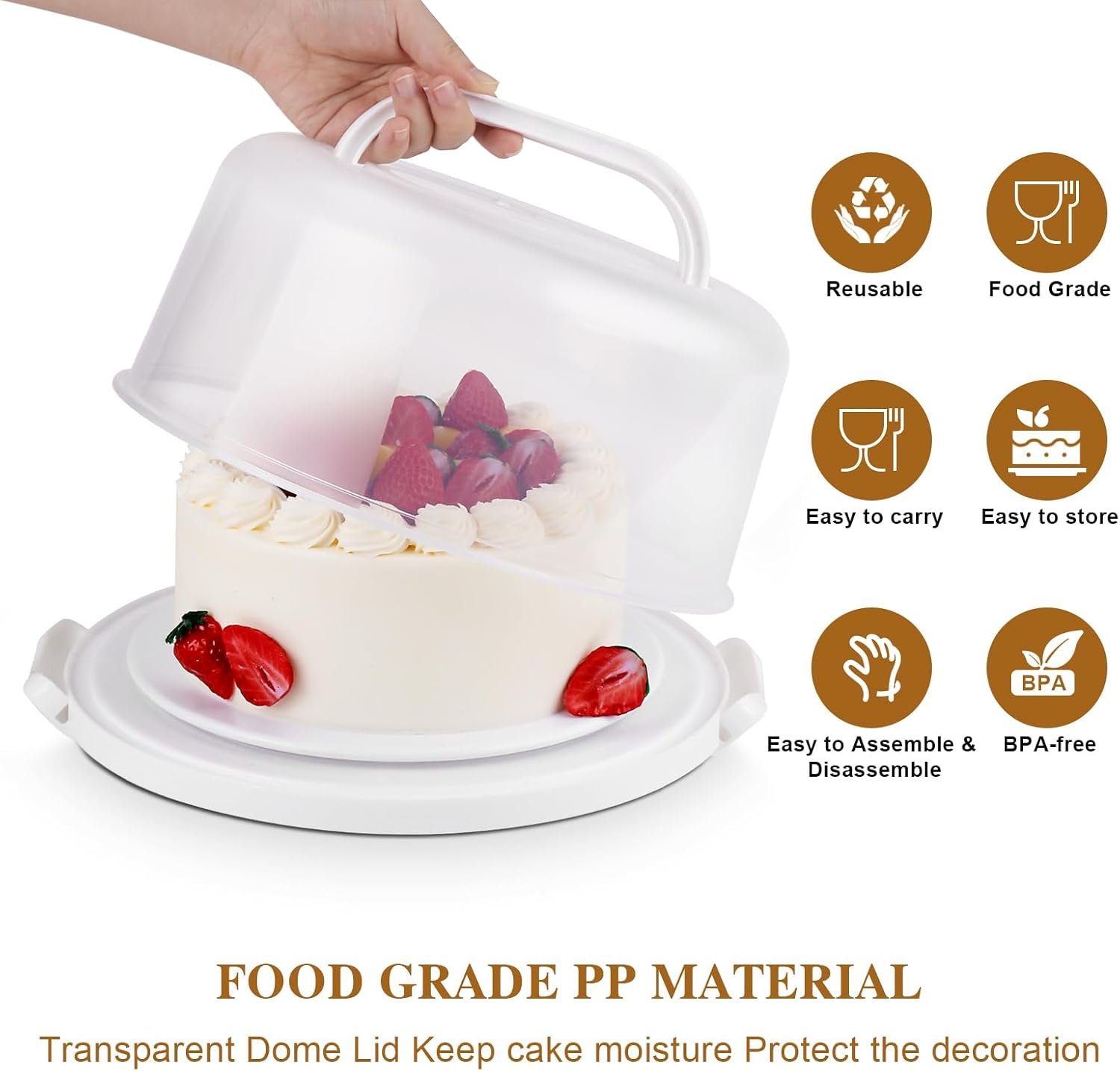 Wholesale BPA-Free Cake Carrier with Lid Handle and Two Sided Base for 10 Inch Cakes Cupcakes Pies Nuts Fruit Transport Manufacturer