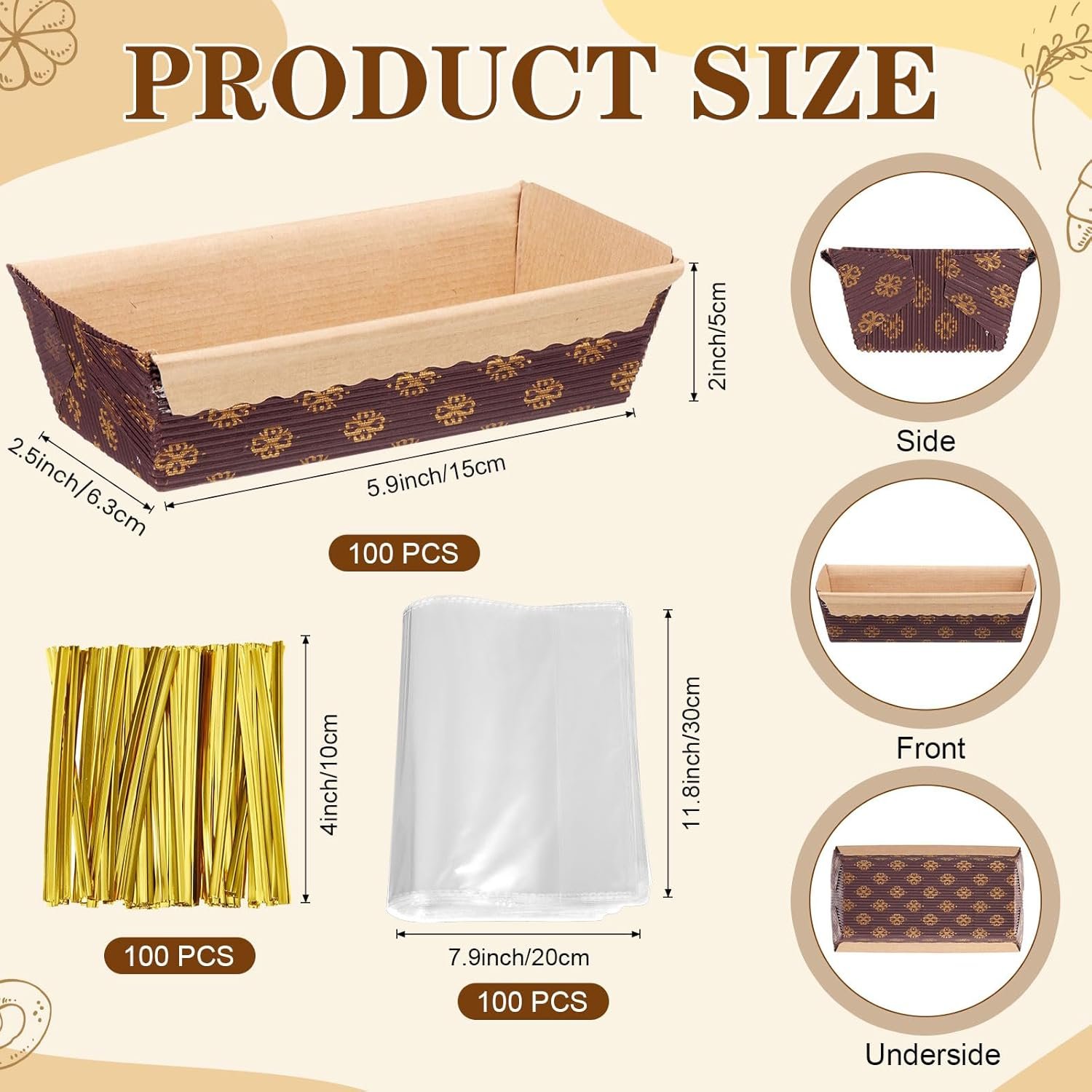 Wholesale 100 Pcs Mini Disposable Paper Loaf Pans with Clear Plastic Bread Bags for Bakery Baked Goods (5.9 x 2.5 x 1.9 Inch) Manufacturer