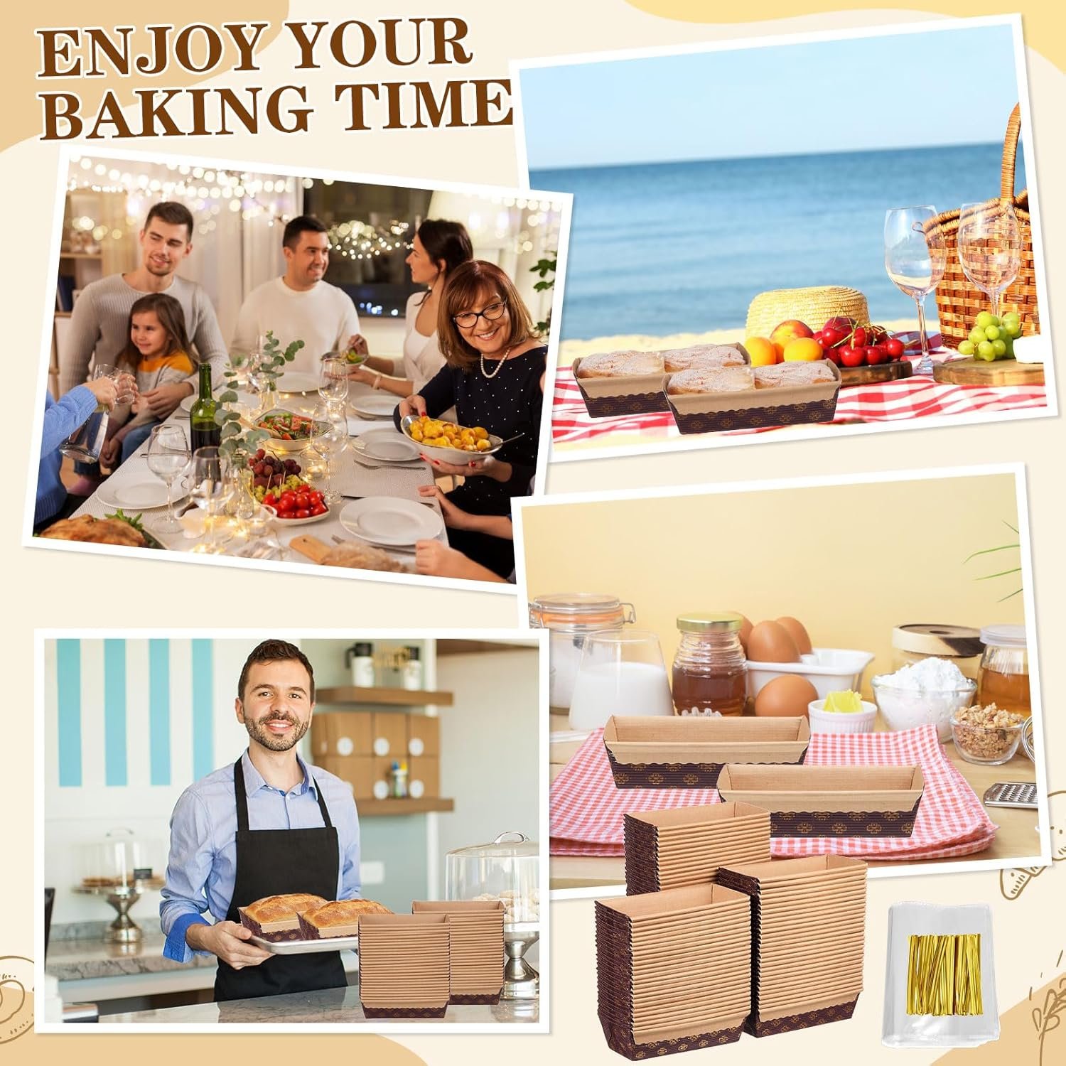 Wholesale 100 Pcs Mini Disposable Paper Loaf Pans with Clear Plastic Bread Bags for Bakery Baked Goods (5.9 x 2.5 x 1.9 Inch) Manufacturer