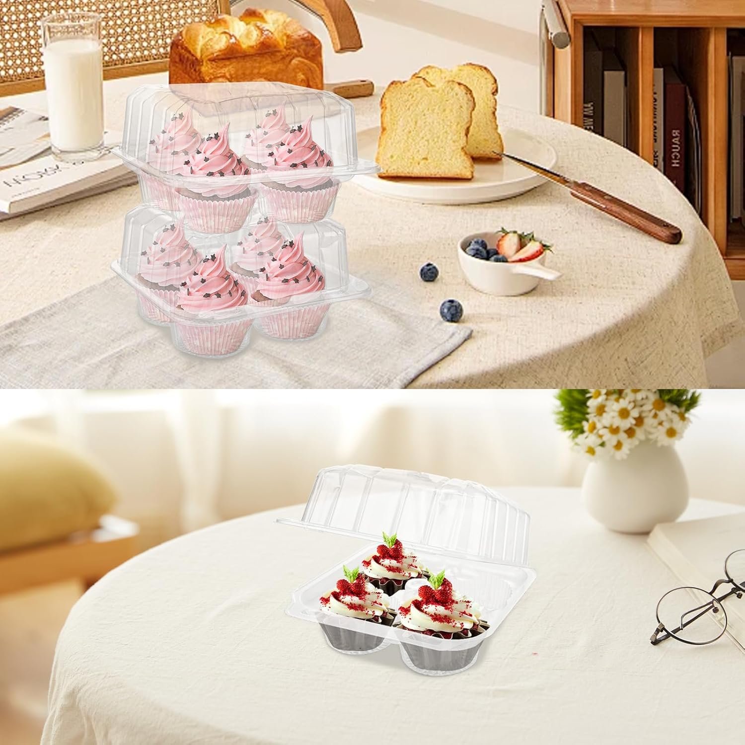 Wholesale 50PCS Clear Plastic 4 Count Cupcake Containers with Lids Holders Boxes Carriers for Bakery Cake Stores Manufacturer