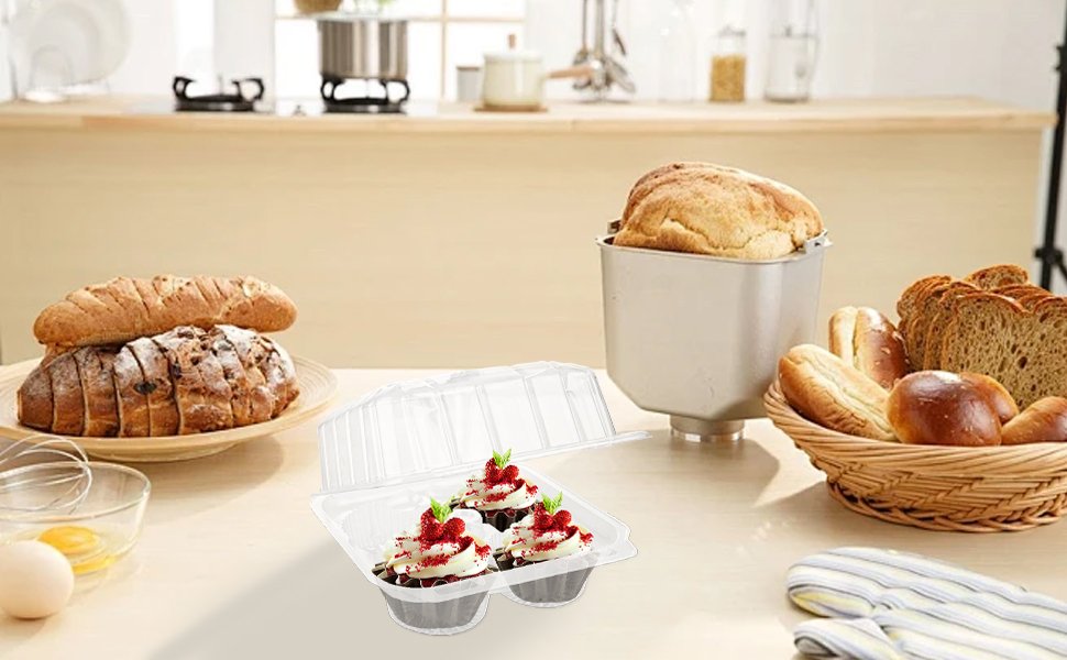 Wholesale 50PCS Clear Plastic 4 Count Cupcake Containers with Lids Holders Boxes Carriers for Bakery Cake Stores Manufacturer