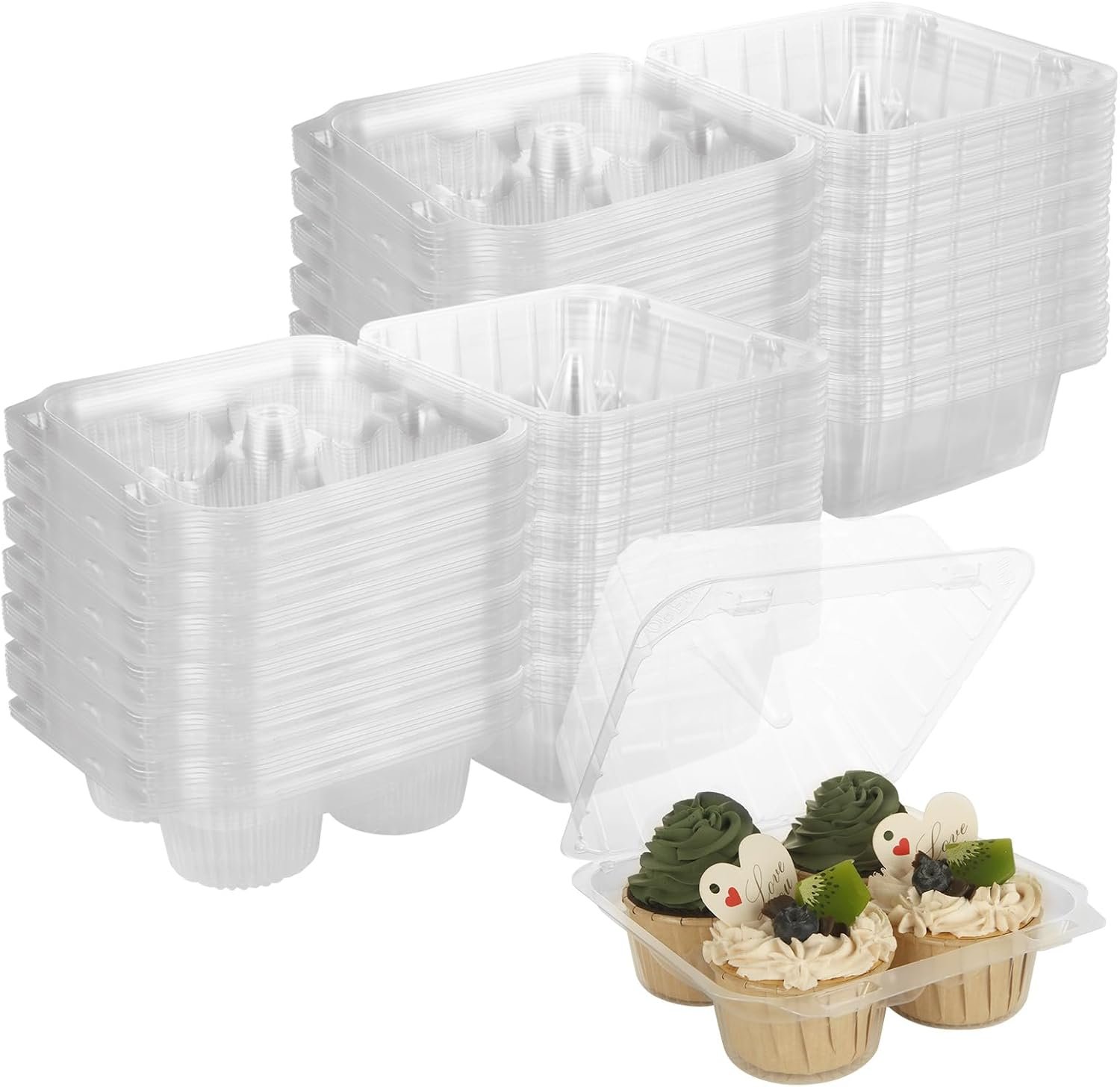 Wholesale 50PCS Clear Plastic 4 Count Cupcake Containers with Lids Holders Boxes Carriers for Bakery Cake Stores Manufacturer
