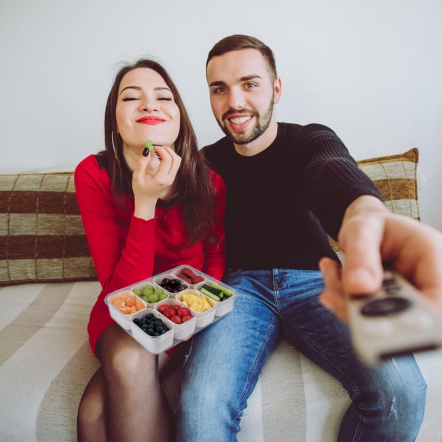 Wholesale 8-Compartment Divided Snack Container Serving Tray with Lid and Handle Portable Organizer for Veggie Charcuterie Fruit Storage and Candy Manufacturer