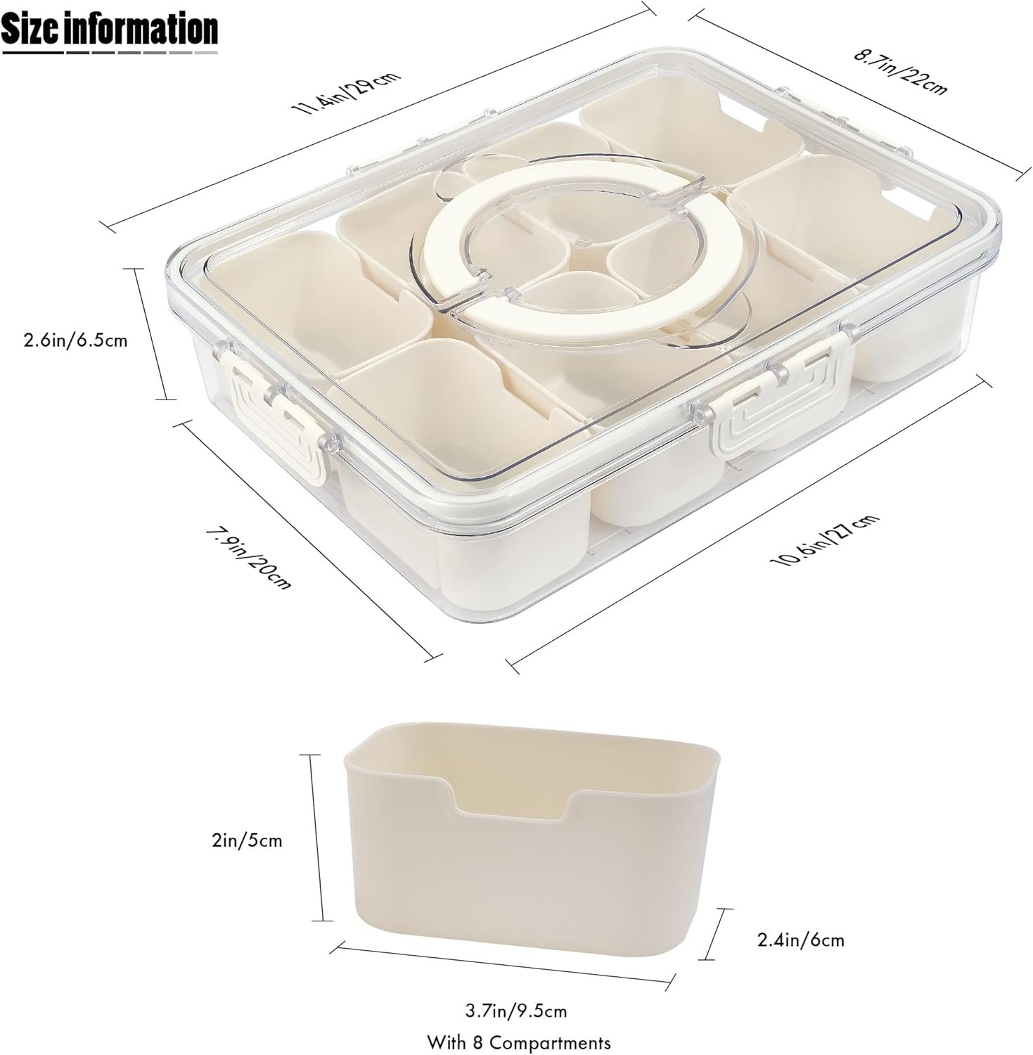 Wholesale 8-Compartment Divided Snack Container Serving Tray with Lid and Handle Portable Organizer for Veggie Charcuterie Fruit Storage and Candy Manufacturer