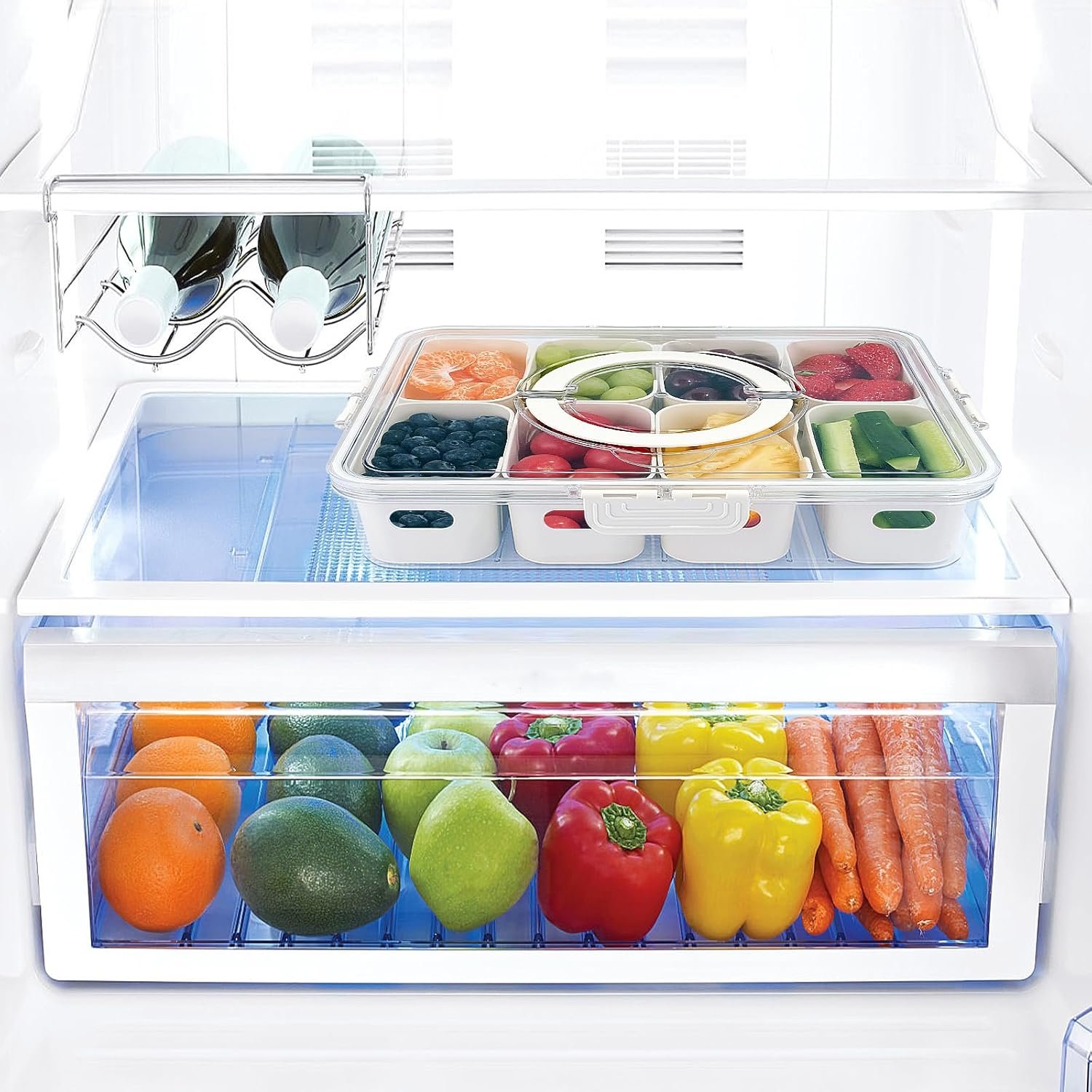 Wholesale 8-Compartment Divided Snack Container Serving Tray with Lid and Handle Portable Organizer for Veggie Charcuterie Fruit Storage and Candy Manufacturer