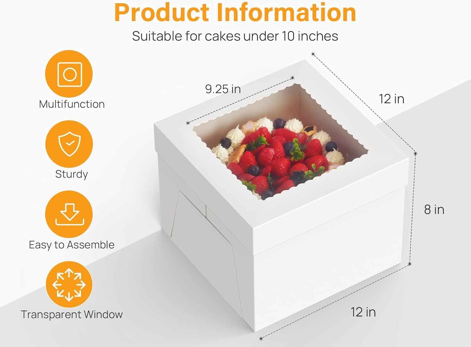 Wholesale 10pcs 12x12x8 Inches Tall Cake Boxes with Window White Square Cardboard for Multi-Layer Cakes Decorating Supplies Manufacturer