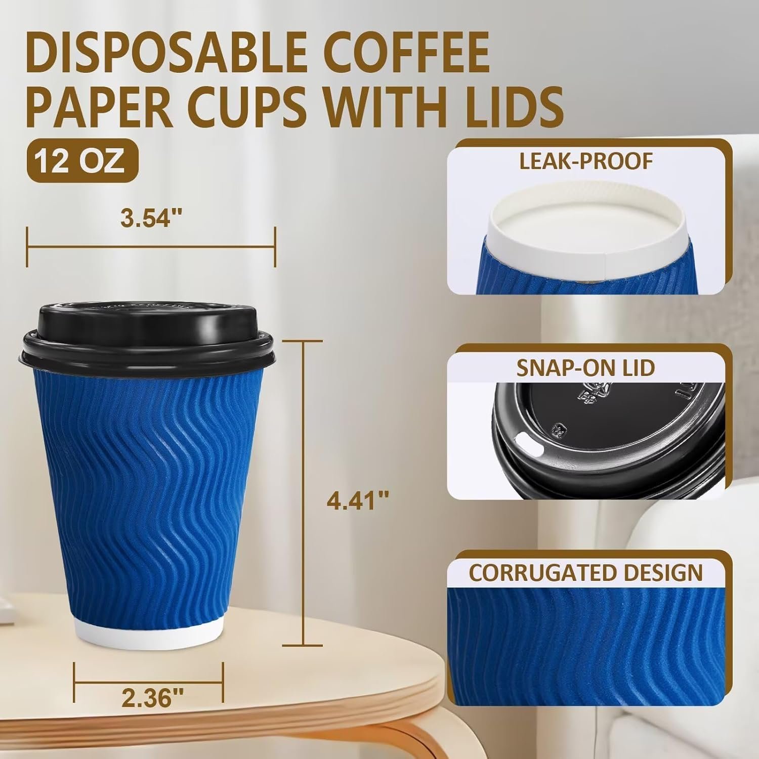 Wholesale 100 Pack 12oz Disposable Insulated Ripple Wall Paper Coffee Cups with Lids To Go for Hot Cold Drinks Office Home Shop Event Navy Manufacturer