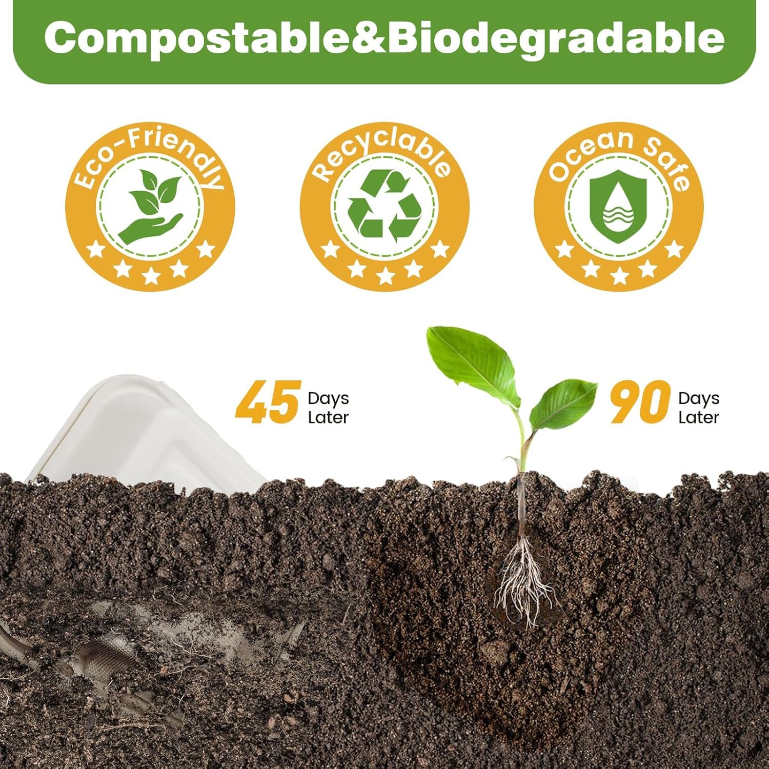 Wholesale 60 Pack 6x6 Inch 100% Compostable Clamshell Take Out Containers with Lids for Hamburgers Sandwiches Chips Manufacturer Wholesale 60 Pack 6x6 Inch 100% Compostable Clamshell Take Out Containers with Lids for Hamburgers Sandwiches Chips Manufacturer