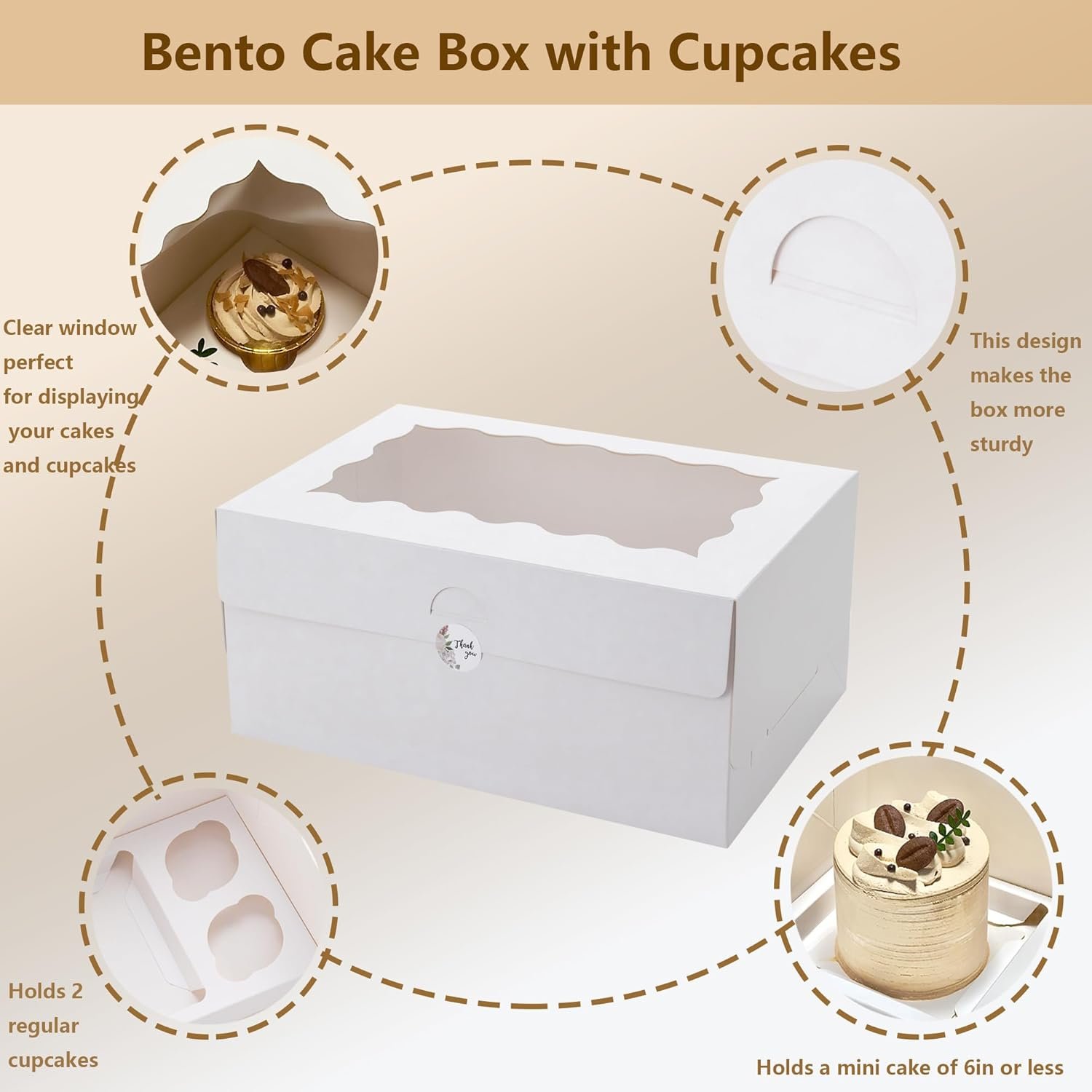 Wholesale 6 Sets Bento Cake Box with Cupcakes Mini Cake and Cupcake Box with 2 Cupcakes Tiered Mini Cake Manufacturer