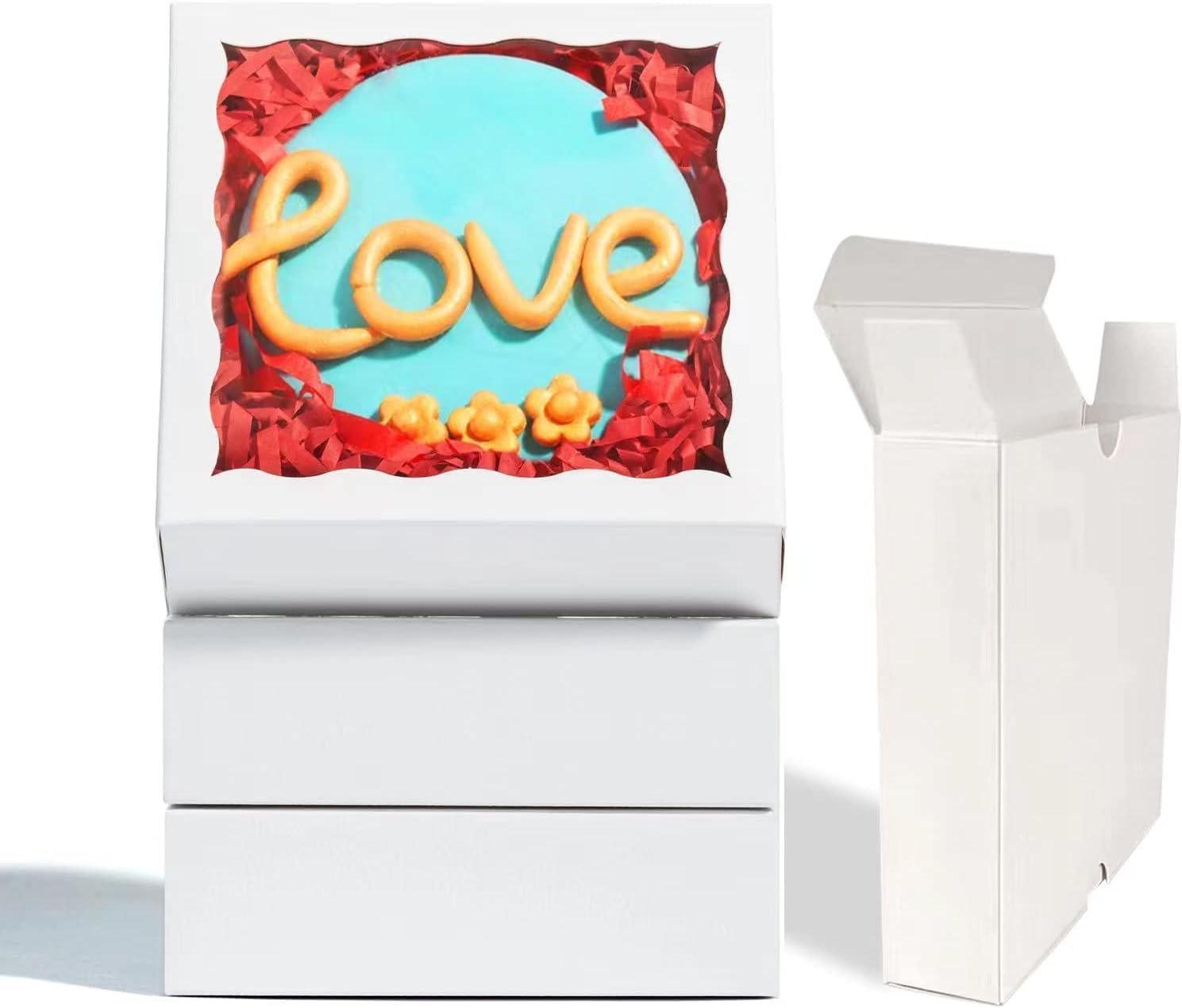 Wholesale 40 Pack 5" x 5" x 1 1/5" Heart Bakery Tuck Boxes with Window for Cookies Hot Chocolate Bombs Macarons Manufacturer