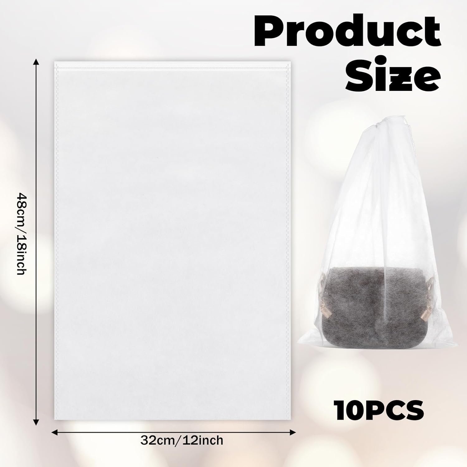 Wholesale 10 Pcs 19x12.5 Inch Dust Bags for Handbags Purse Storage with Drawstring Non-Woven Breathable Protector for Boots Shoes Travel Organizer White Manufacturer