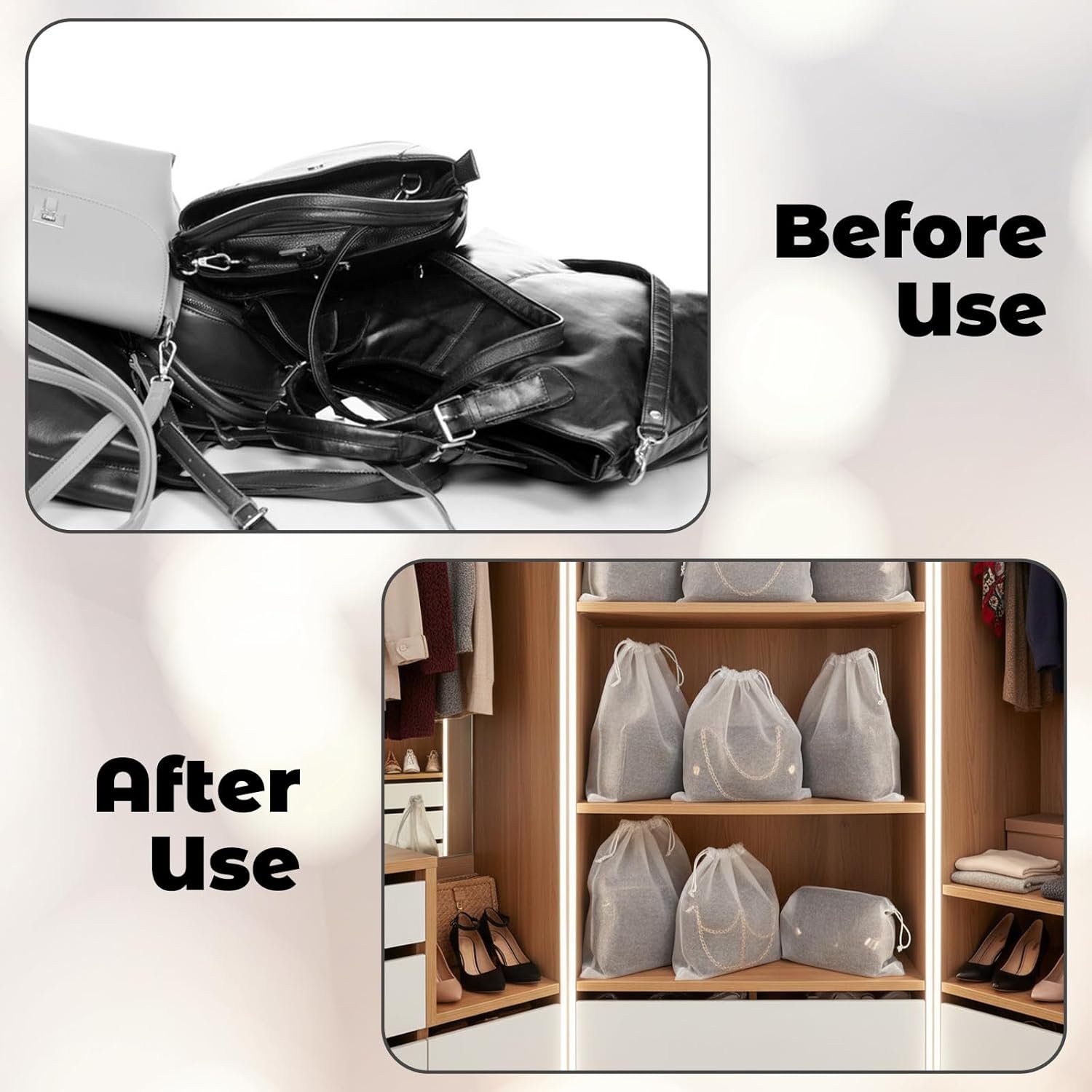 Wholesale 10 Pcs 19x12.5 Inch Dust Bags for Handbags Purse Storage with Drawstring Non-Woven Breathable Protector for Boots Shoes Travel Organizer White Manufacturer