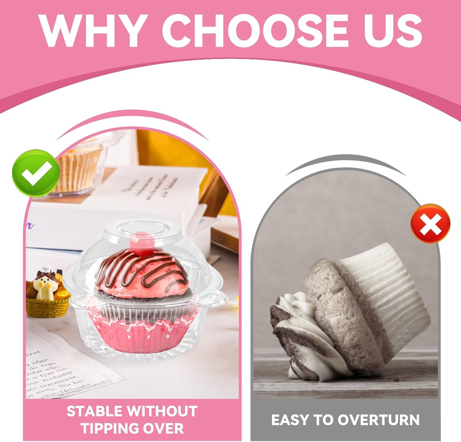 Wholesale 50 Pack Individual Plastic Deep Dome Cupcake Holders Muffin Containers Manufacturer