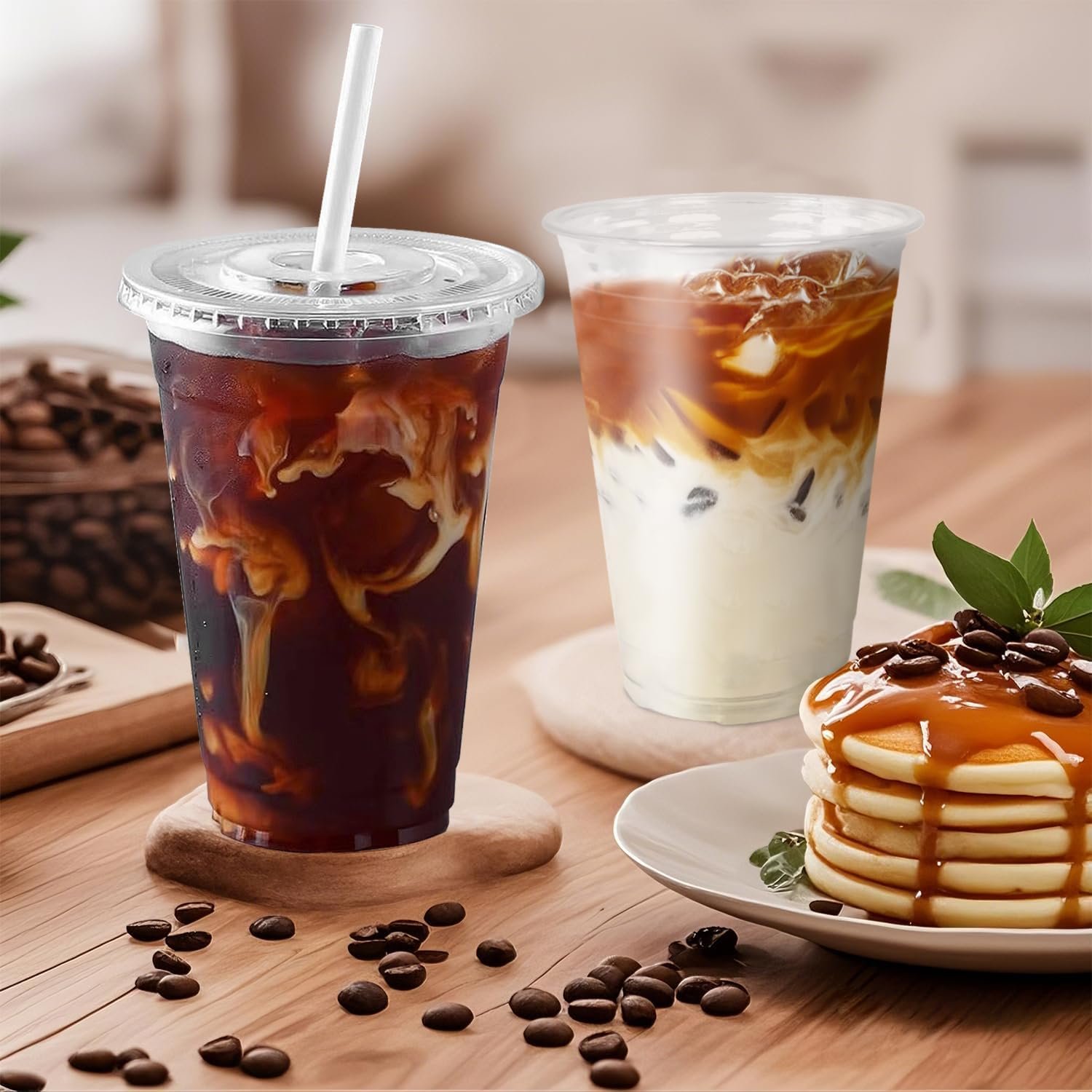 Wholesale 100-Pack 20oz Clear Plastic Iced Coffee Cups with Lids and Straws Leak-Proof Sturdy Disposable To Go Cups for Smoothies Milkshakes Cold Beverages Coffee Bar Accessories Manufacturer