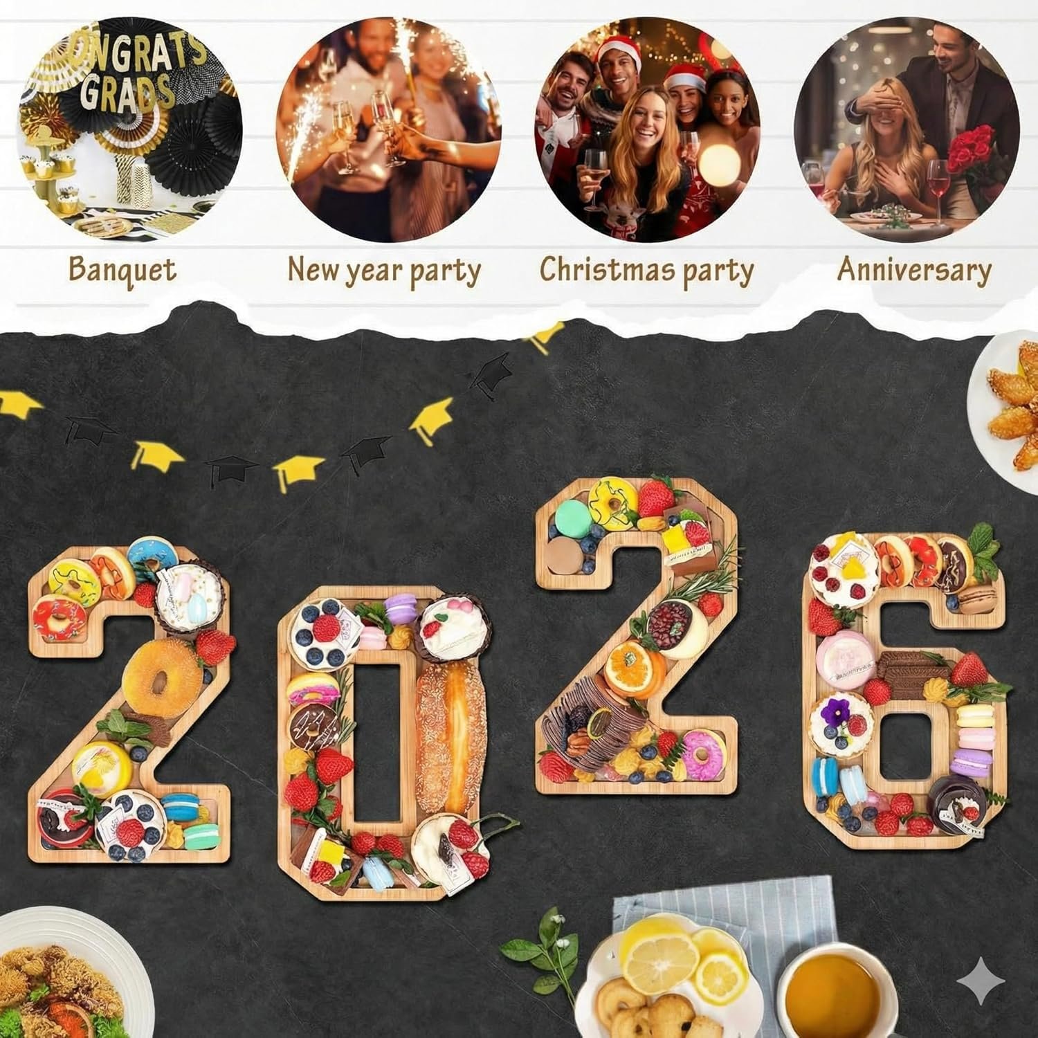 Wholesale 4PCS Wooden Number Charcuterie Board Box with 14 Balloons 2026 Fillable Graduation Party Supplies Manufacturer