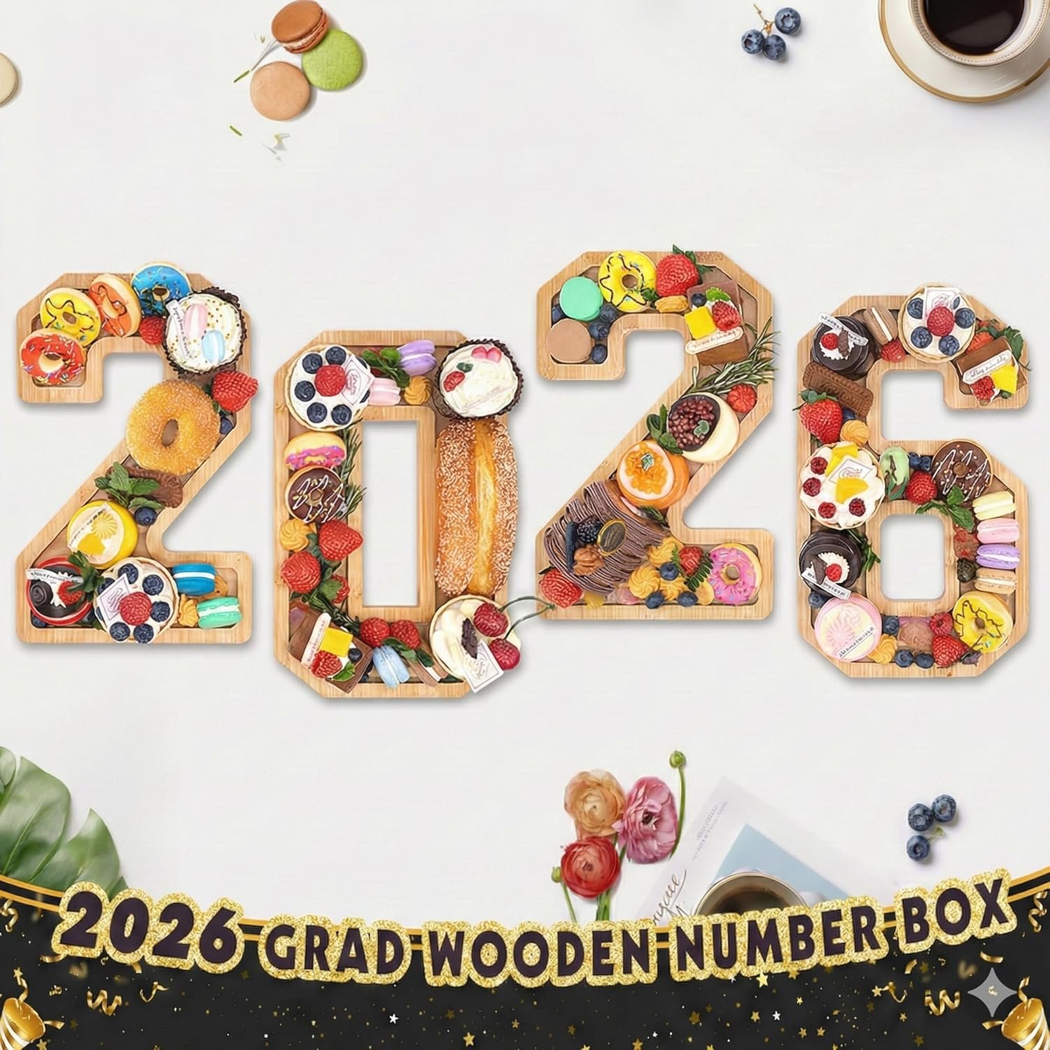 Wholesale 4PCS Wooden Number Charcuterie Board Box with 14 Balloons 2026 Fillable Graduation Party Supplies Manufacturer