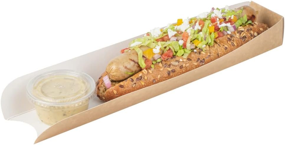 Wholesale 11.8 x 2 x 1.3 Inch Hot Dog Trays Pack of 200 Open-Design 3-Walled Greaseproof Recyclable Disposable Kraft Paper Containers for Food Trucks Manufacturer