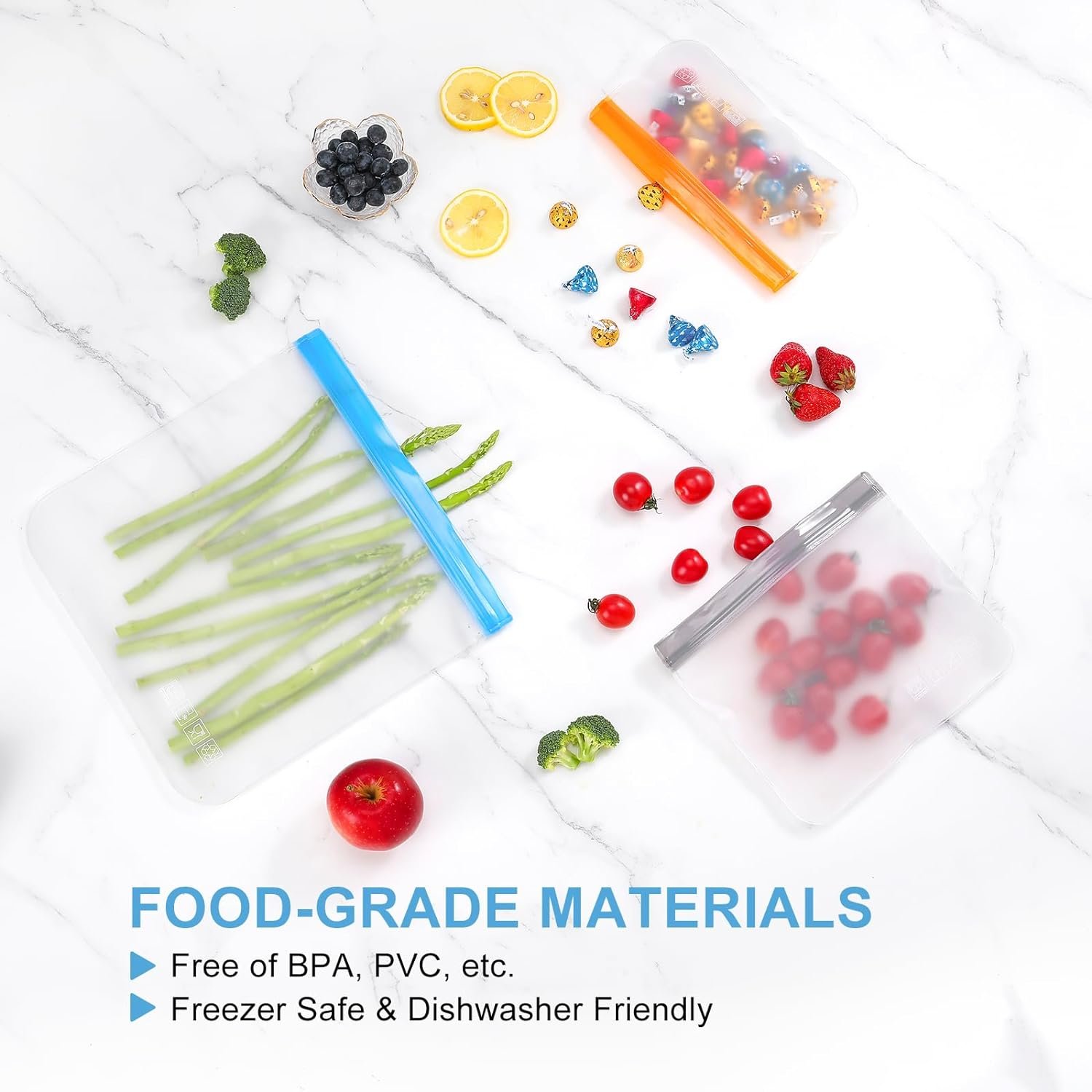 Wholesale 6 Pack Reusable 1 Gallon Freezer Bags Dishwasher Safe BPA Free Leakproof Food Storage for Marinating Meats Cereal Vegetables Home Organization Gray Manufacturer