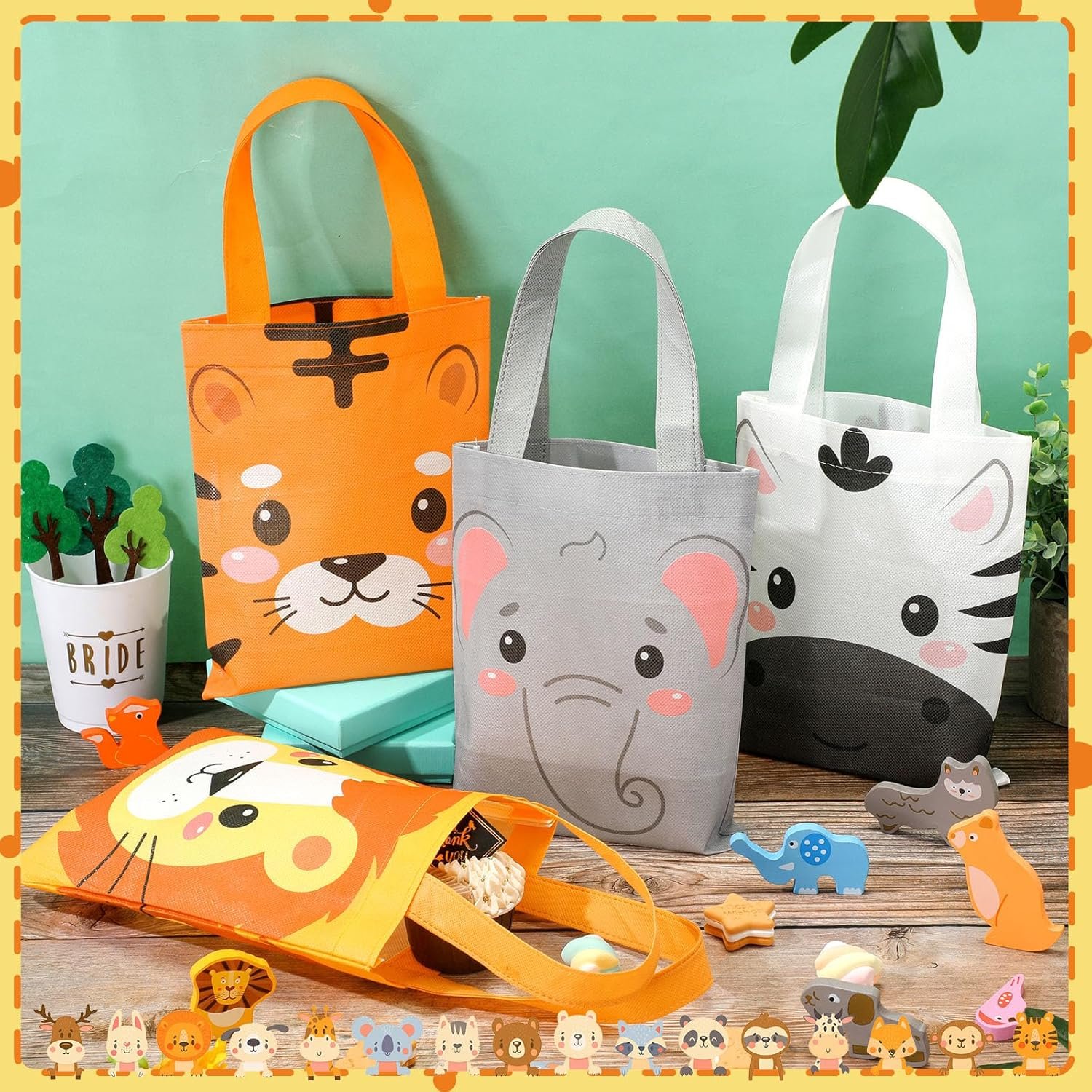 Wholesale 32 Pcs Non Woven Safari Party Favor Bags Jungle Animal Goodie Treat Bags with Handles Lion Tiger Elephant Monkey Giraffe for Kids Themed Parties Birthdays Baby Showers Manufacturer Wholesale 32 Pcs Non Woven Safari Party Favor Bags Jungle Animal Goodie Treat Bags with Handles Lion Tiger Elephant Monkey Giraffe for Kids Themed Parties Birthdays Baby Showers Manufacturer