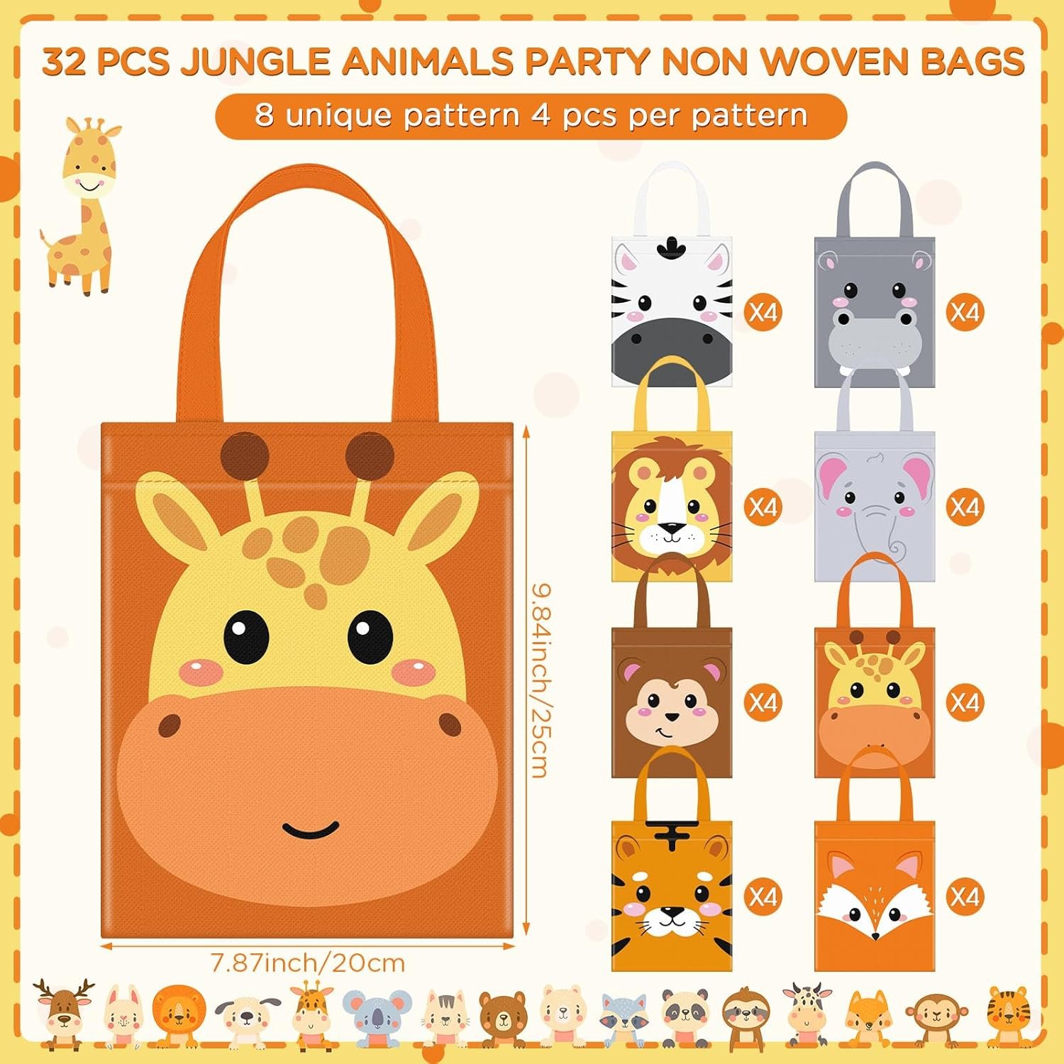 Wholesale 32 Pcs Non Woven Safari Party Favor Bags Jungle Animal Goodie Treat Bags with Handles Lion Tiger Elephant Monkey Giraffe for Kids Themed Parties Birthdays Baby Showers Manufacturer Wholesale 32 Pcs Non Woven Safari Party Favor Bags Jungle Animal Goodie Treat Bags with Handles Lion Tiger Elephant Monkey Giraffe for Kids Themed Parties Birthdays Baby Showers Manufacturer