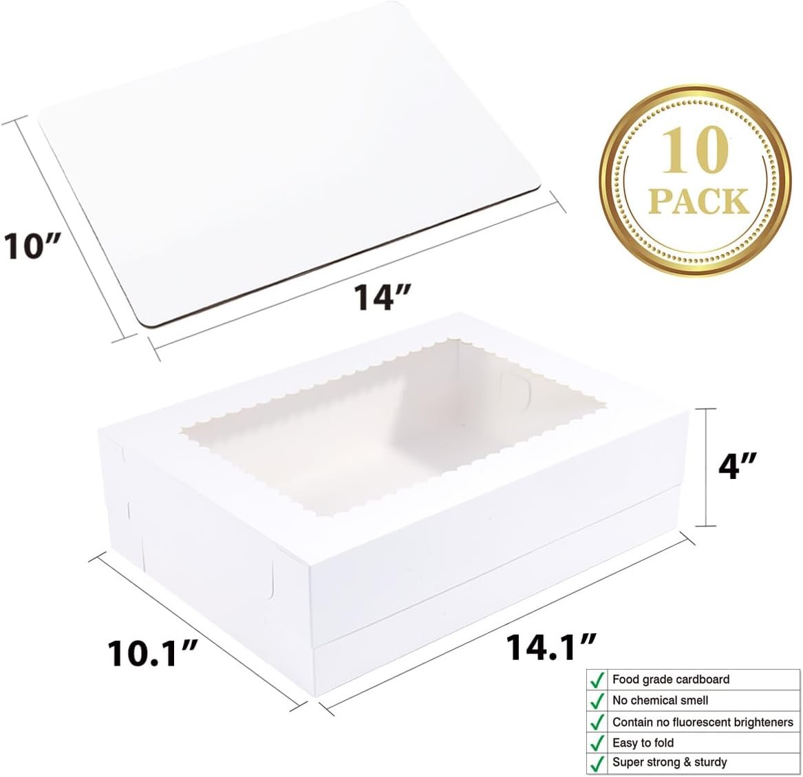 Wholesale 14x10x4 Inches 10 Pack White Cake Boxes with Boards for Quarter Sheet Cakes Cupcakes Donuts Brownies Pies Manufacturer