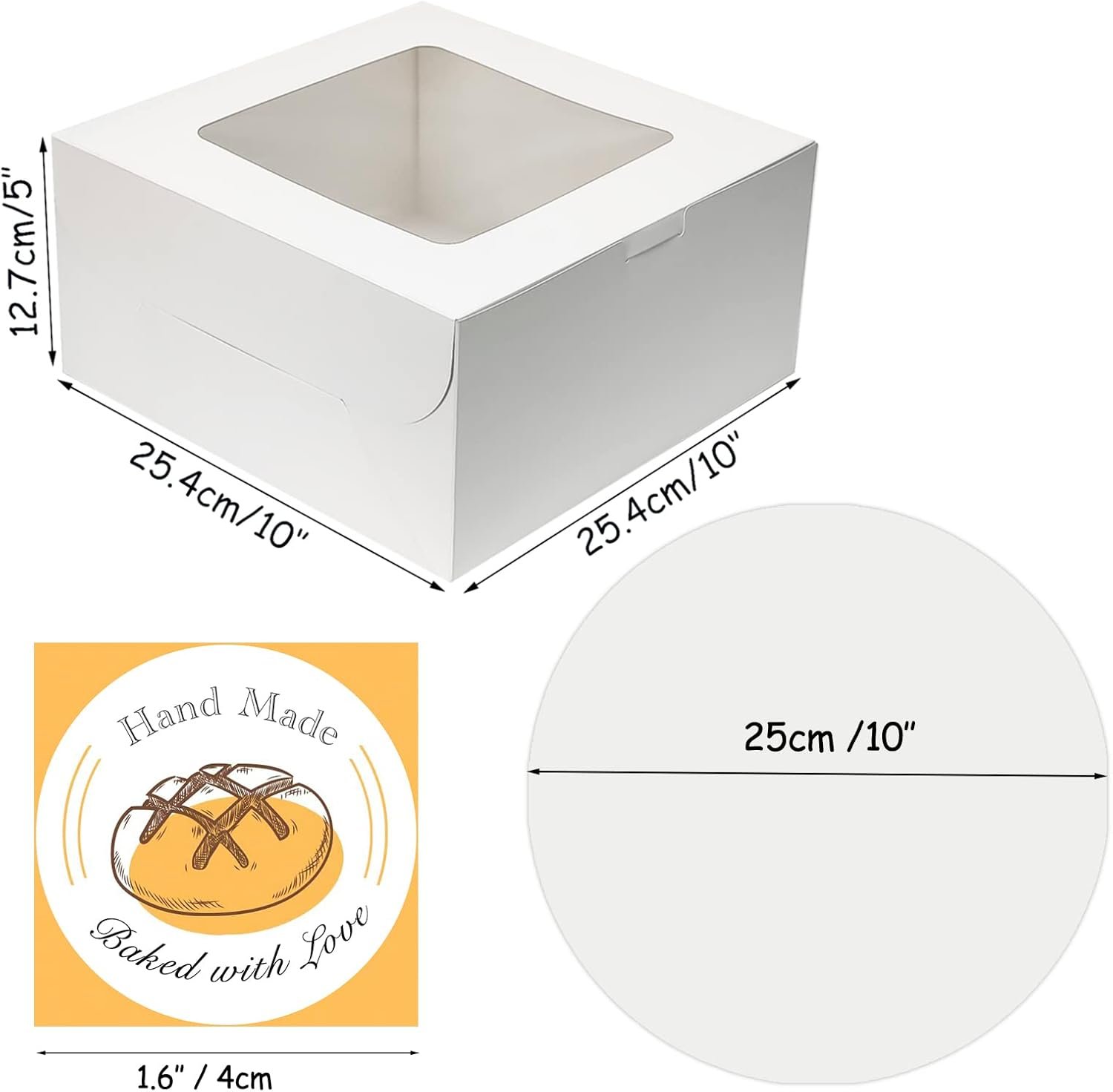Wholesale 5 Sets 10x10x5 Inch Cake Boxes with Cake Boards for Bakery Manufacturer