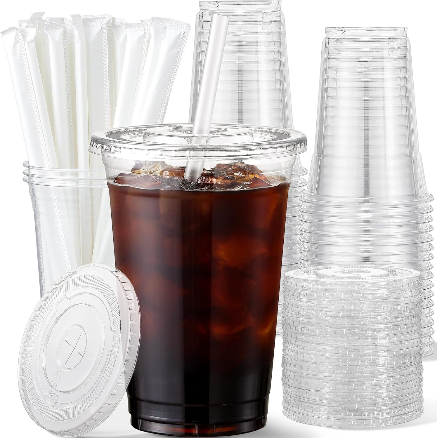 Wholesale 16 oz Plastic Cups with Lids and Straws 50 Pack Disposable Clear Cups for Iced Coffee Cold Drinks Iced Tea Milkshakes Smoothies Durable BPA Free Manufacturer