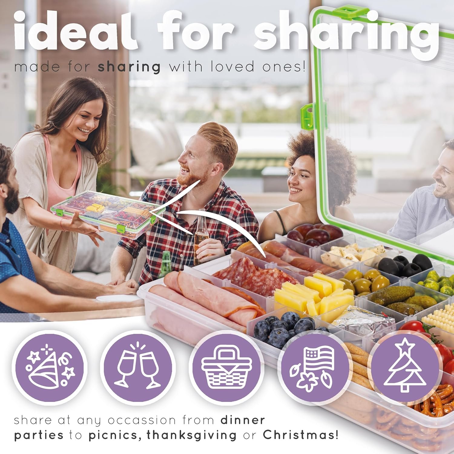 OEM Large BPA Free Snackle Box Container for Travel Waterproof Dishwasher Safe Adjustable Snack Tray with Lid Manufacturer OEM Large BPA Free Snackle Box Container for Travel Waterproof Dishwasher Safe Adjustable Snack Tray with Lid Manufacturer