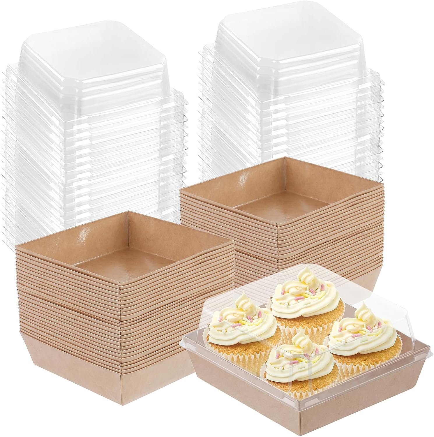 Wholesale 100 Pack Charcuterie Boxes with Clear Lids 5.5"×4.9"×2.4" Disposable Square Food Containers Paper Bakery Boxes for Desserts Sandwiches Cookies Sushi Cake Slices Strawberries Brown Manufacturer