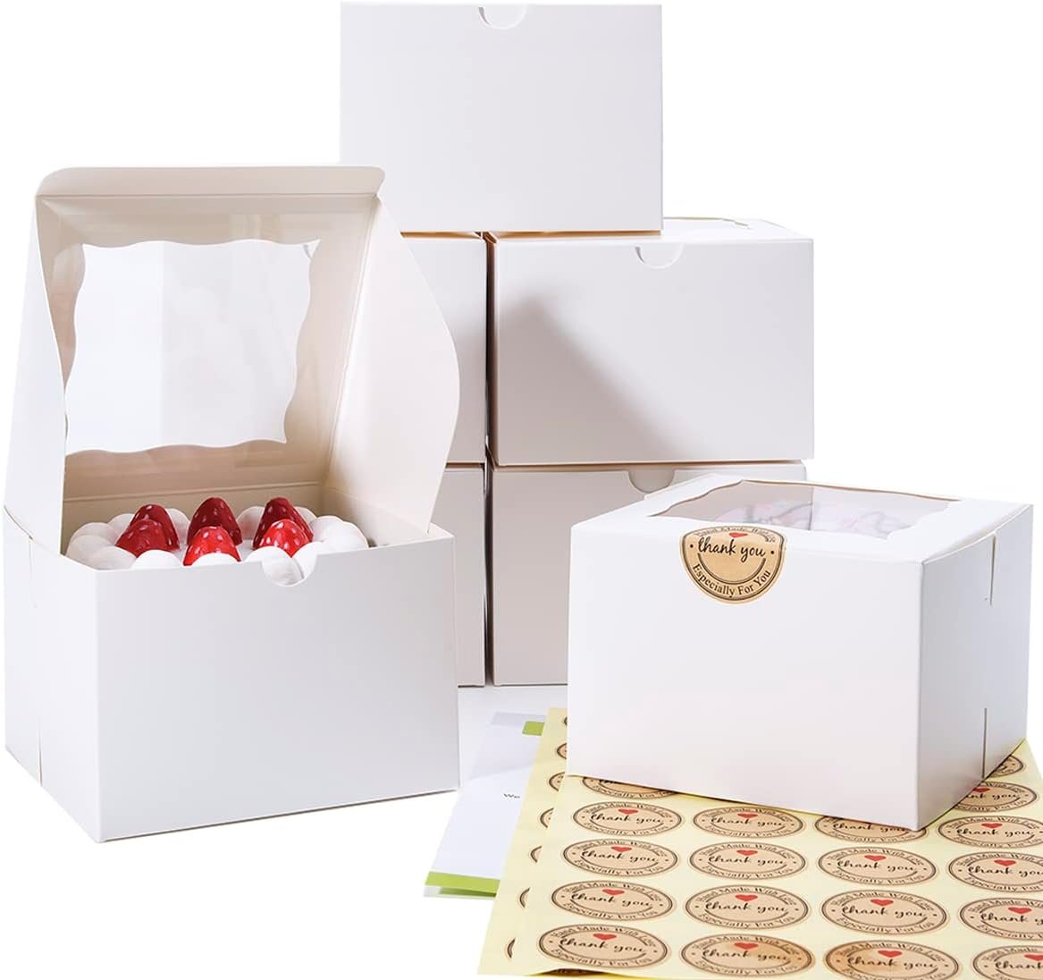 Wholesale Cookie Boxes with Window 5x5x3.5 Inch 50 Pack Premium White Bakery Boxes for Mini Treats Pastry Mini Bundt Cake Individual Cheesecakes Manufacturer