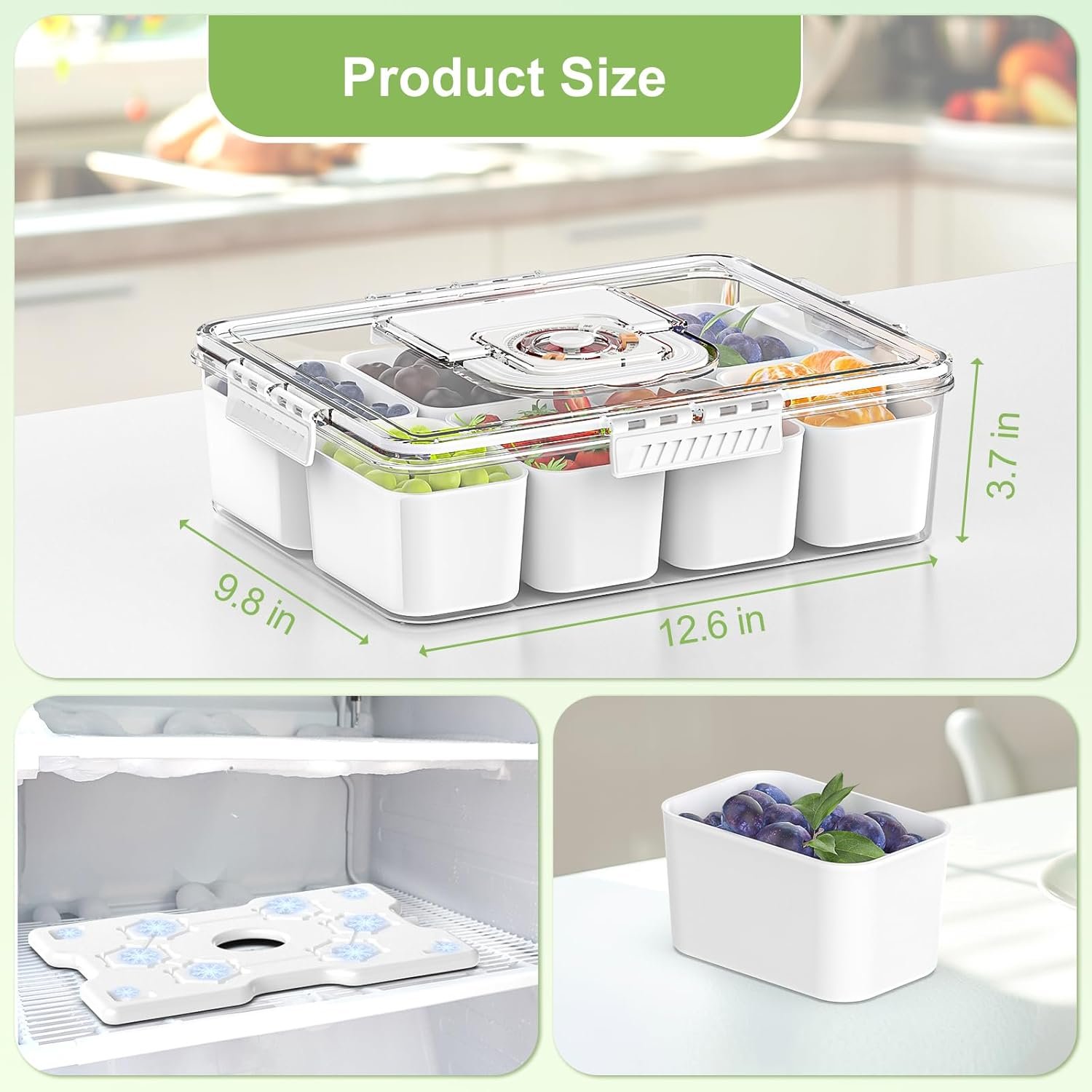 Wholesale 8-Compartment Chilled Snack Container with Ice Pack Insulated Bag Portable Serving Tray Lid and Handle for Charcuterie Road Trips Picnics Manufacturer