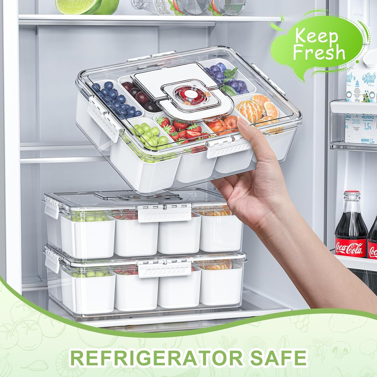 Wholesale 8-Compartment Chilled Snack Container with Ice Pack Insulated Bag Portable Serving Tray Lid and Handle for Charcuterie Road Trips Picnics Manufacturer