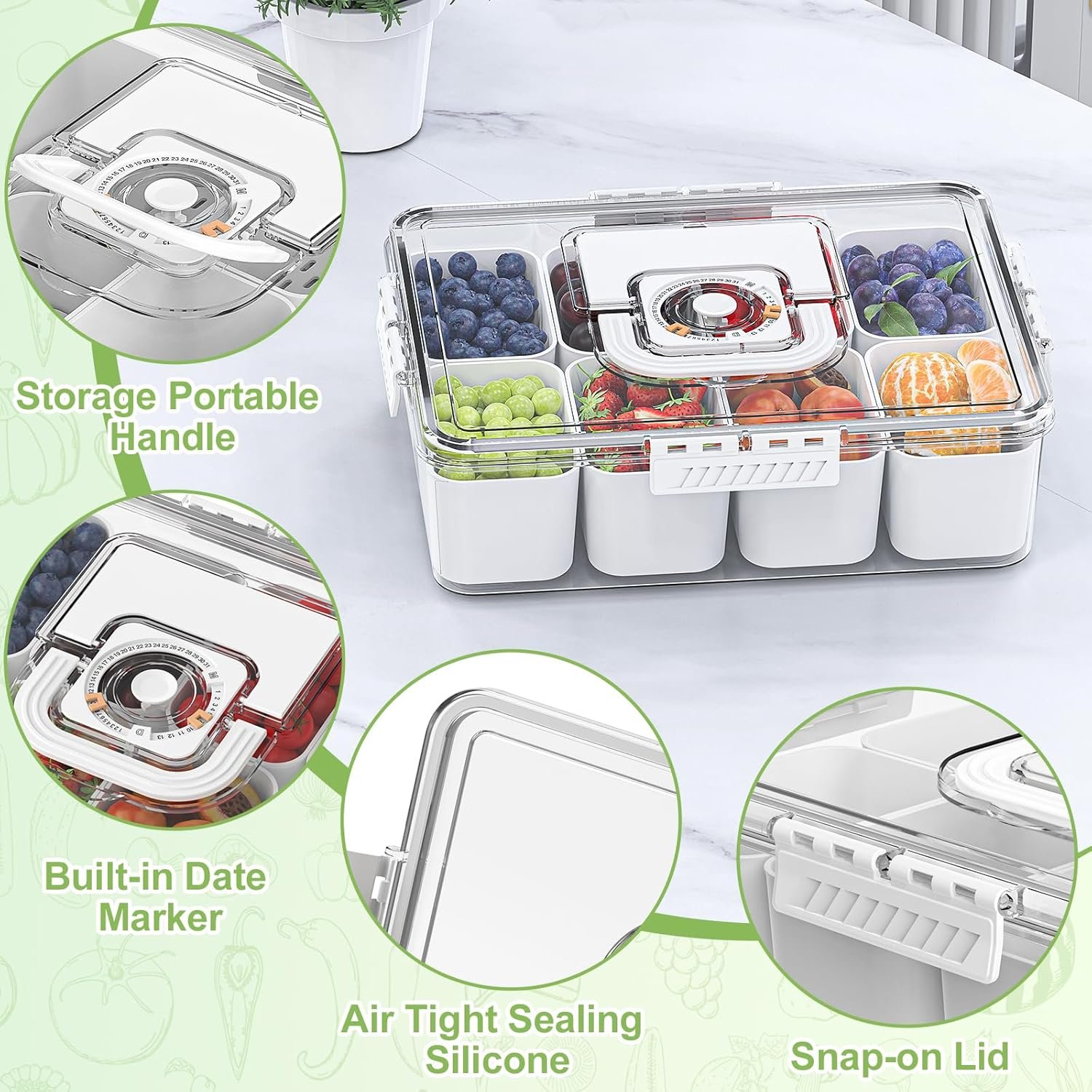 Wholesale 8-Compartment Chilled Snack Container with Ice Pack Insulated Bag Portable Serving Tray Lid and Handle for Charcuterie Road Trips Picnics Manufacturer