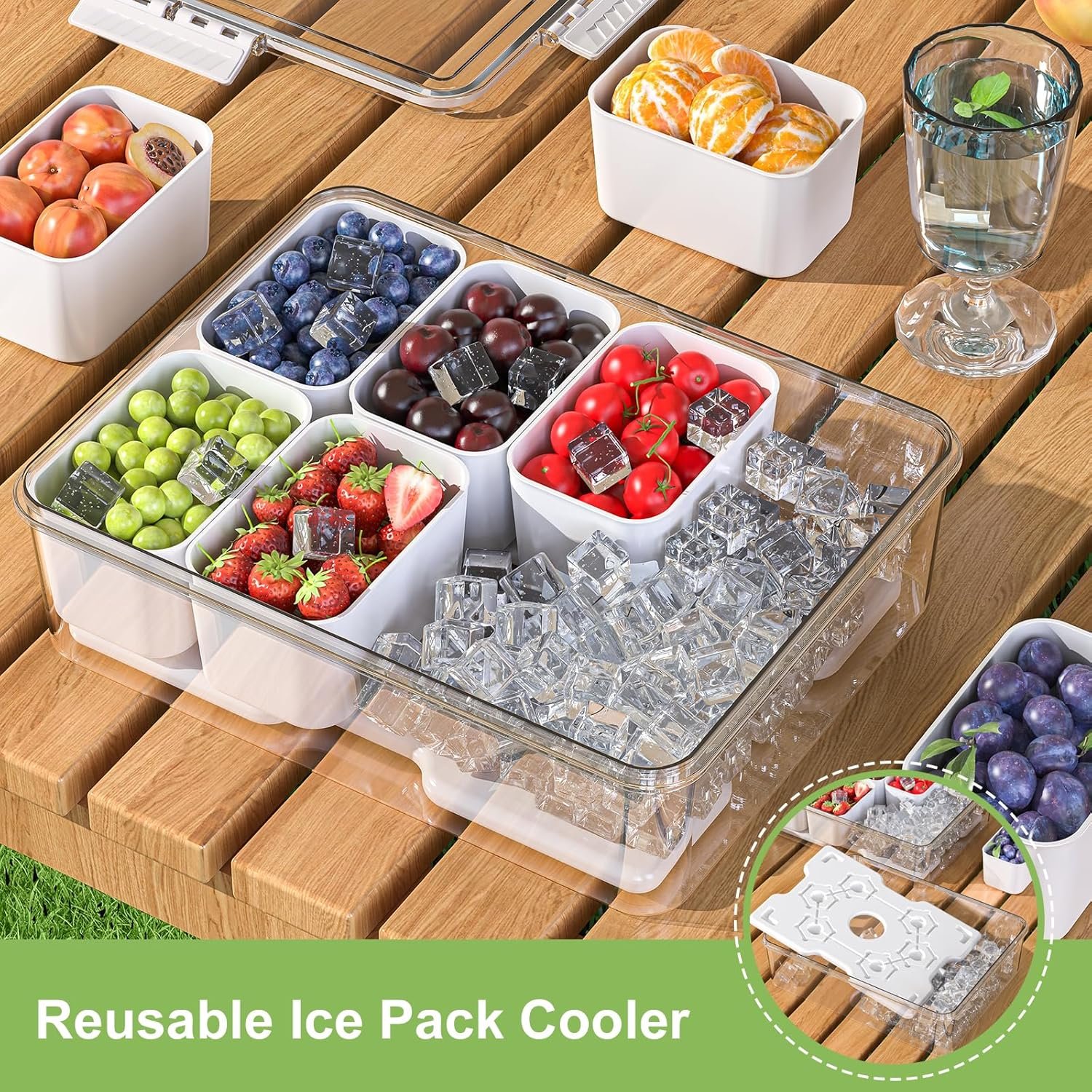 Wholesale 8-Compartment Chilled Snack Container with Ice Pack Insulated Bag Portable Serving Tray Lid and Handle for Charcuterie Road Trips Picnics Manufacturer