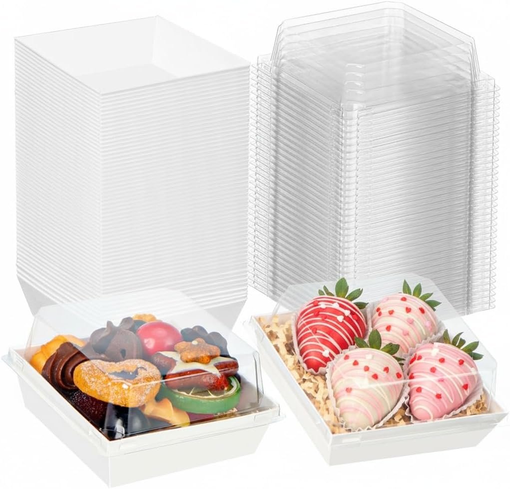 Wholesale 20 Pack 4"x4"x2.3" White Bakery Boxes with Clear Lids Disposable for Charcuterie Desserts Cookies Cakes Chocolate Strawberries Party Treats Manufacturer