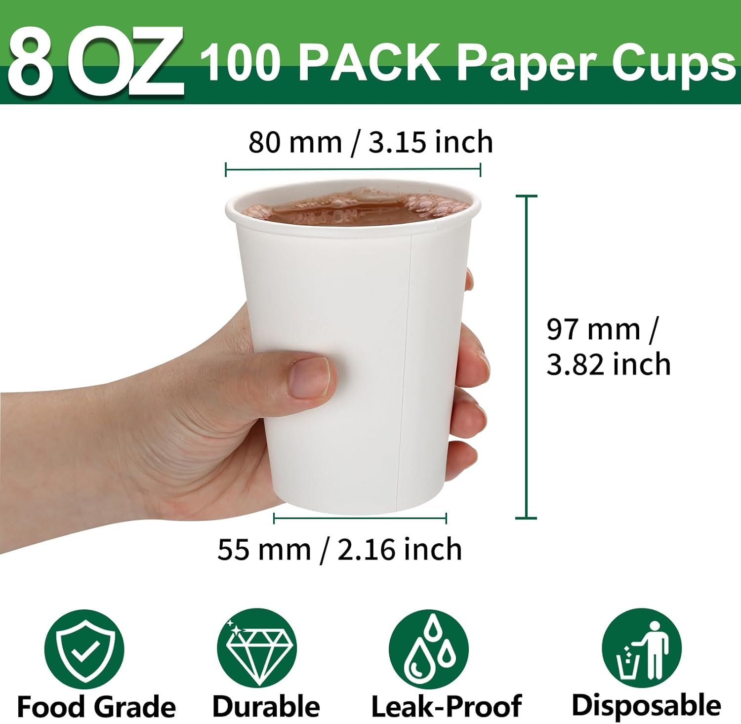 Wholesale 100 Pack 8 oz Food-Grade Leak-Proof Disposable White Paper Coffee Cups for Hot Cold Drinks Office Party Picnic Travel Events Manufacturer