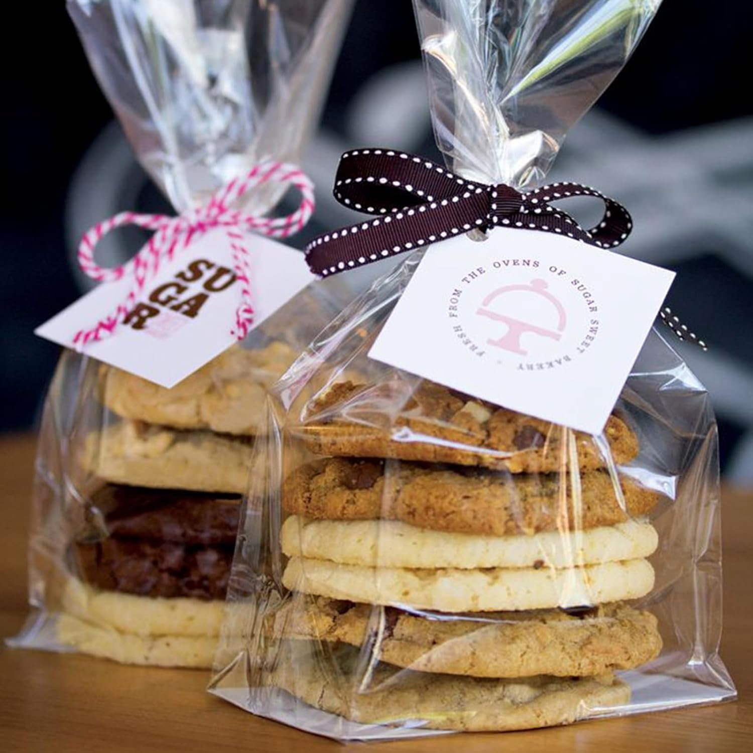 Wholesale 50 Pcs 5x3x12 Inch Gusseted Flat Bottom Cellophane Bags with Ribbon and Cardboard Insert for Cookies and Gifts Manufacturer