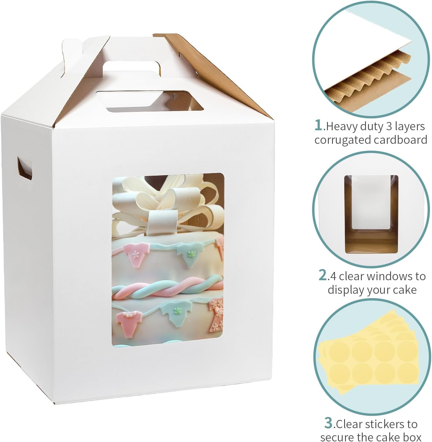 Wholesale 3 Pack Tall Cake Boxes for Tier Cakes 16x16x18 Inch Disposable Layer Baking Carrier with Window Handle Large Tiered Bakery Take Out Transport Containers for Wedding Birthday Party Manufacturer