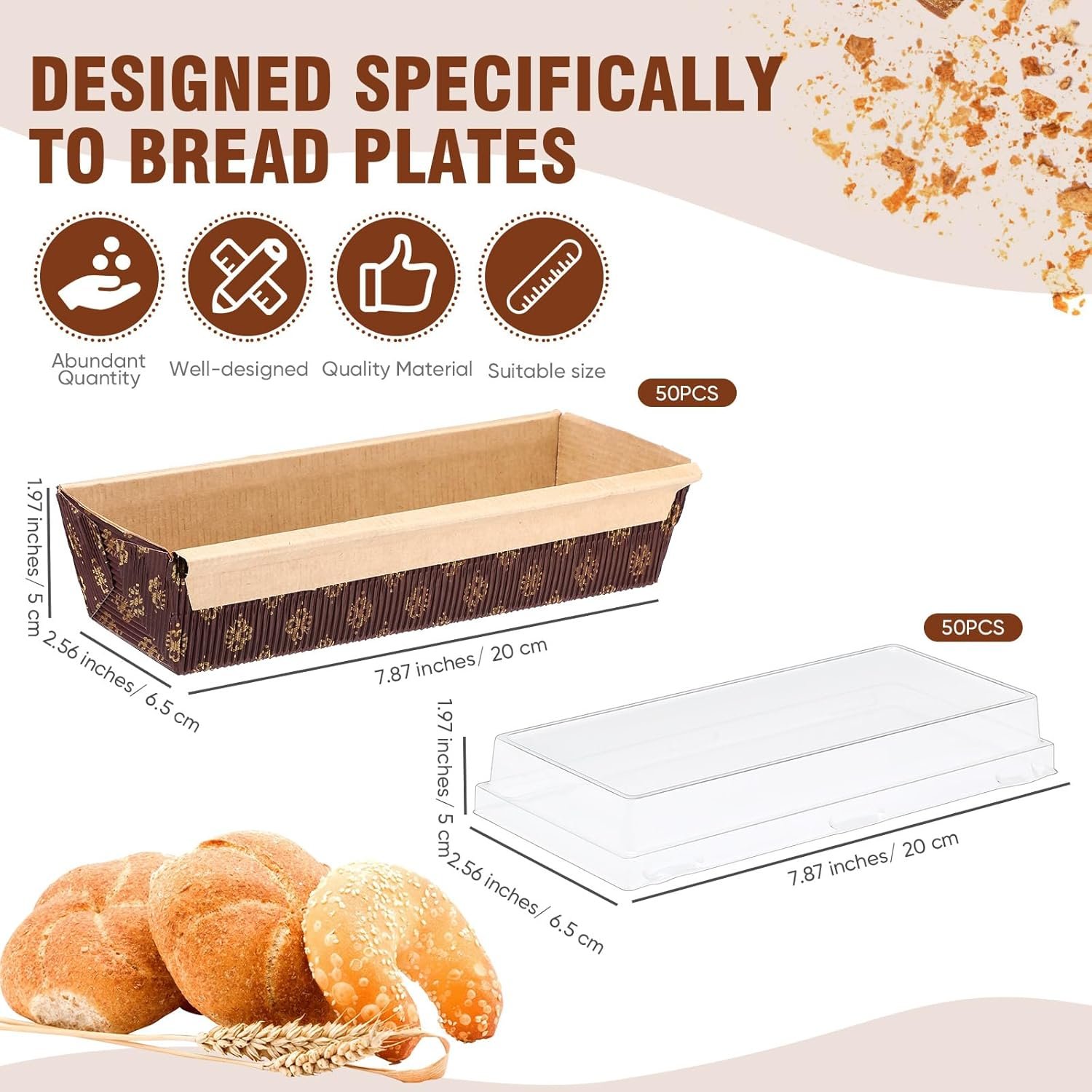 Wholesale 50Pcs 7.8x2.56in 1Lb Paper Loaf Pans with Lids Disposable Bakery Baking Supplies for Bread Small Meatloaf Sweets Manufacturer