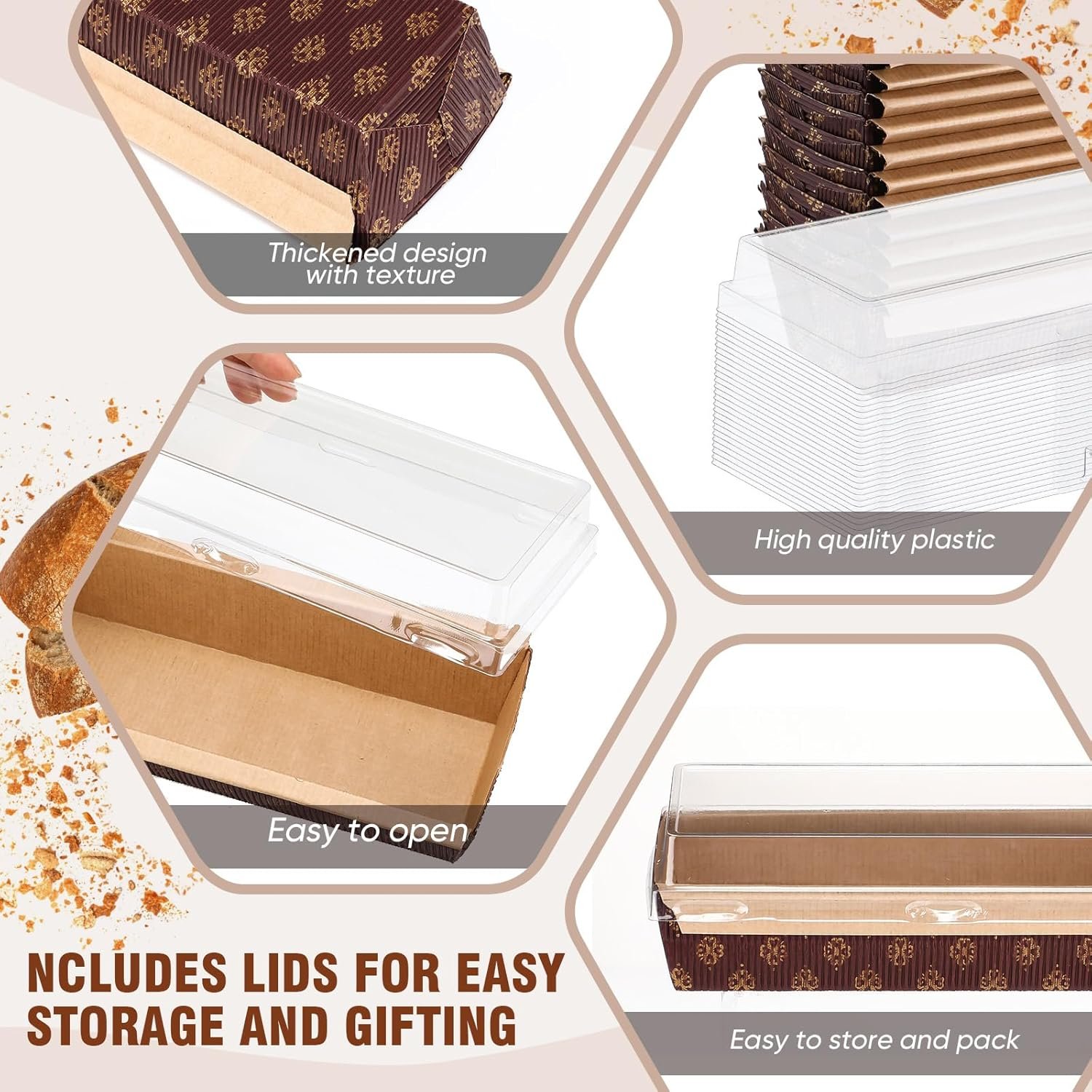 Wholesale 50Pcs 7.8x2.56in 1Lb Paper Loaf Pans with Lids Disposable Bakery Baking Supplies for Bread Small Meatloaf Sweets Manufacturer