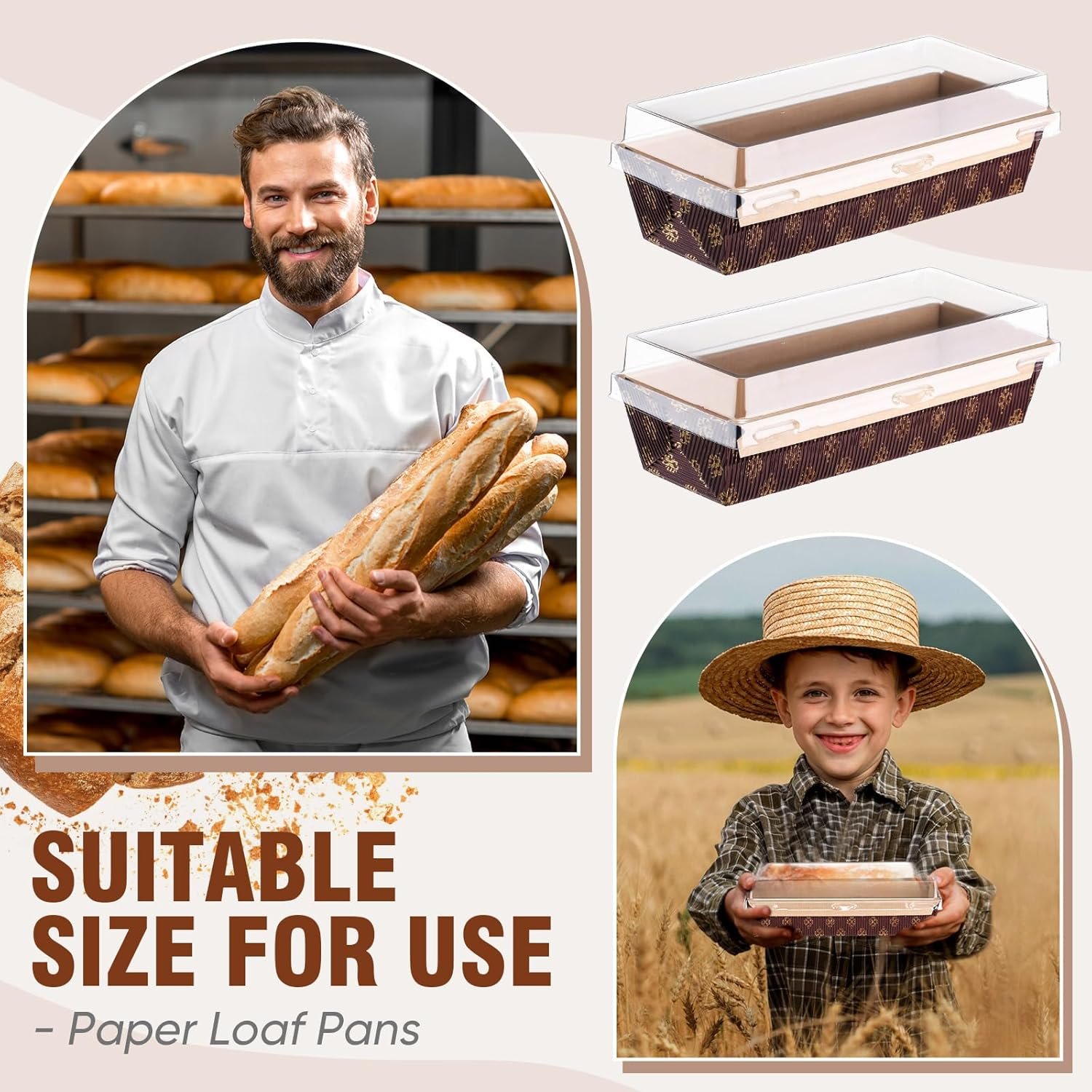 Wholesale 50Pcs 7.8x2.56in 1Lb Paper Loaf Pans with Lids Disposable Bakery Baking Supplies for Bread Small Meatloaf Sweets Manufacturer