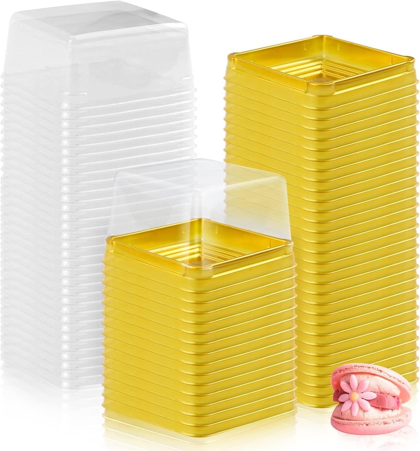 Wholesale 100 Sets 3" Mini Plastic Square Cupcake Containers with Lids Dome Pods for Individual Muffins Wedding Birthday Supplies Golden Manufacturer